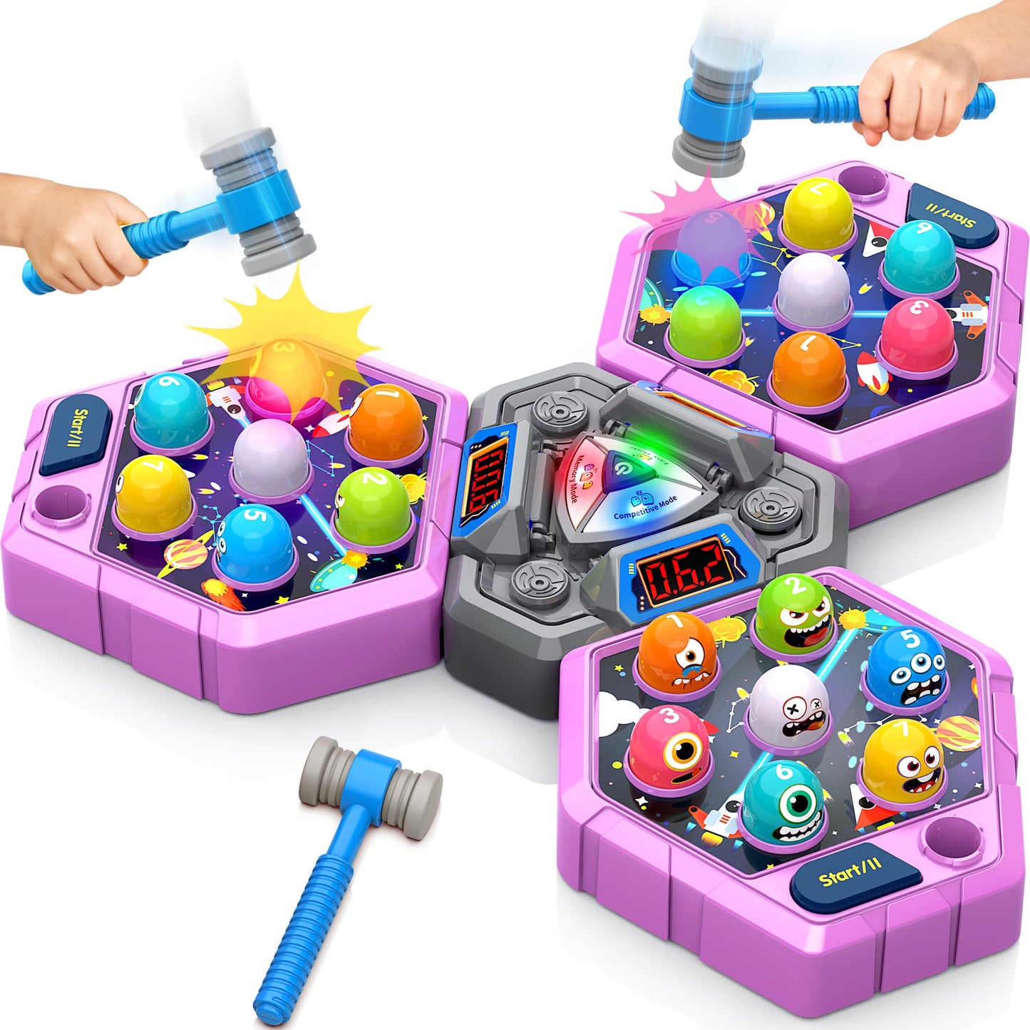 ANNKIE Whack Game Mole for Kids – 3 Modes, 2 Hammers, Safe Educational Toy