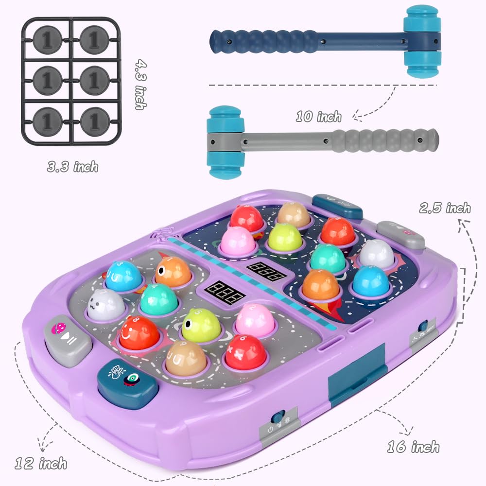 ANNKIE Whack Game Mole – Interactive Pounding Toy for 3-12 Year Olds (3 Modes, 2 Hammers)