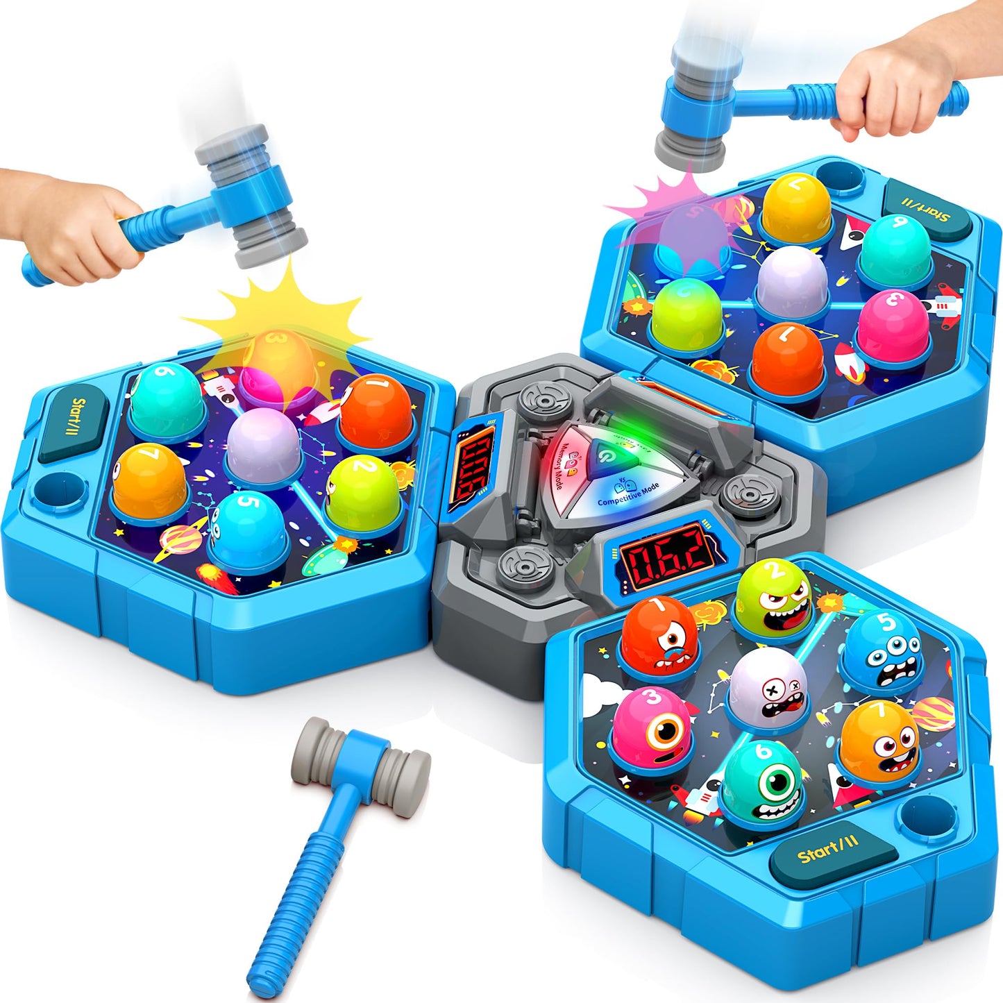 ANNKIE Whack Game Mole – 3-Mode Interactive Pounding Toy for 1-3 Players