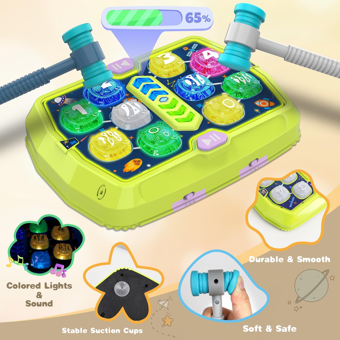 ANNKIE Whack Game Mole Toy – Pounding Toy with 3 Modes, 2 Hammers, Music & Lights (Ages 3-8)