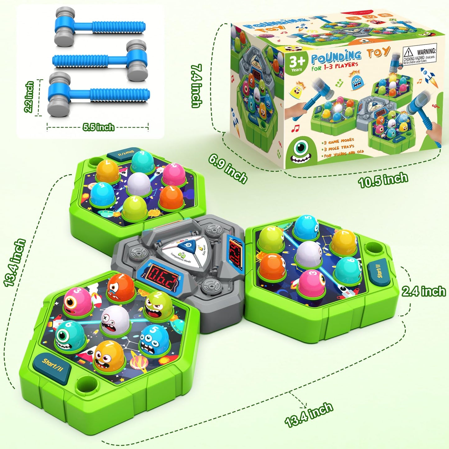 ANNKIE Whack Game Mole for Kids – 3 Modes, 1–3 Players, Interactive Educational Toy