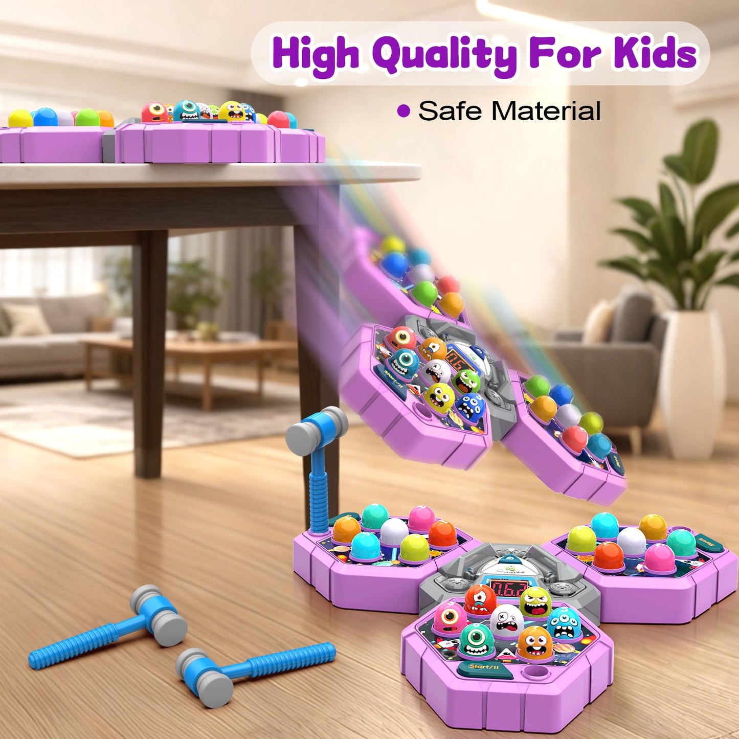 ANNKIE Whack Game Mole for Kids – 3 Modes, 2 Hammers, Safe Educational Toy