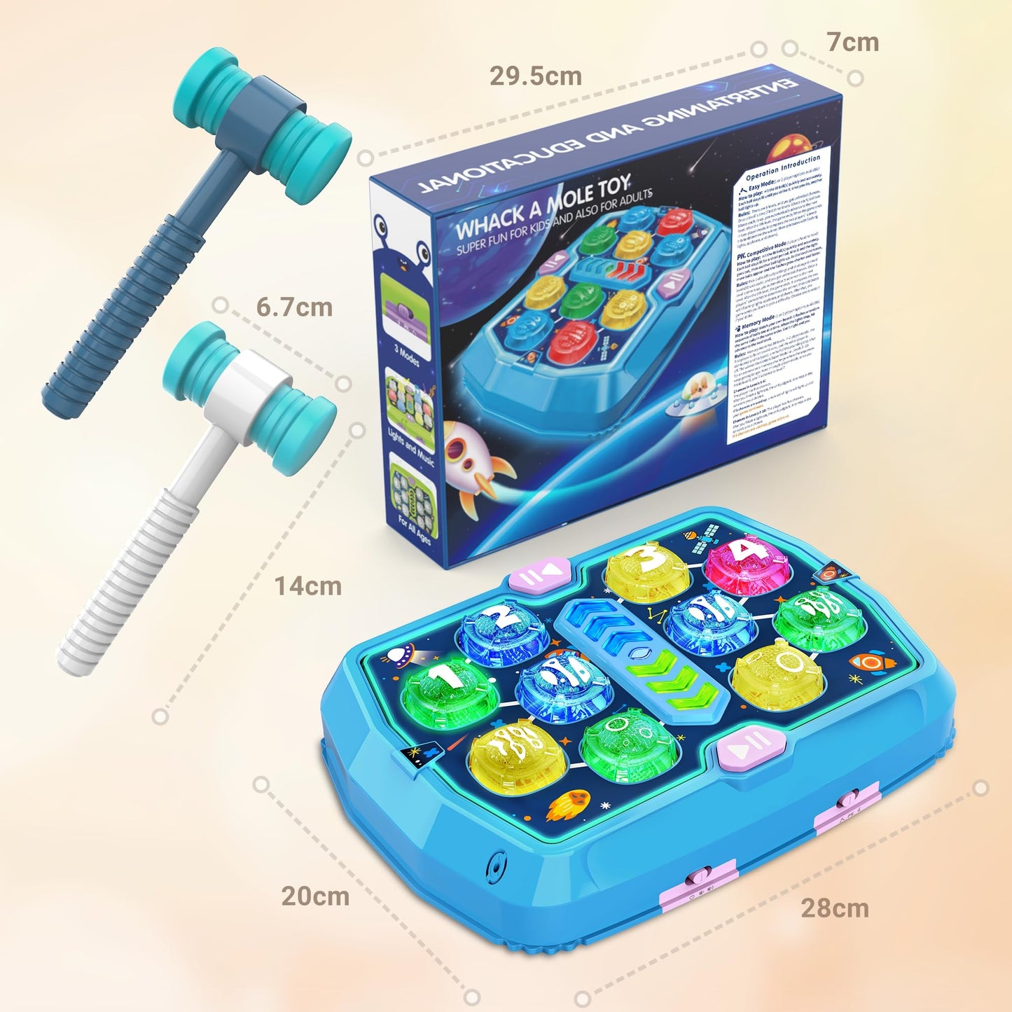 ANNKIE Whack Game Mole — Interactive Pounding Toy for Toddlers 3-8 with 2 Hammers, 3 Modes, Music & Light