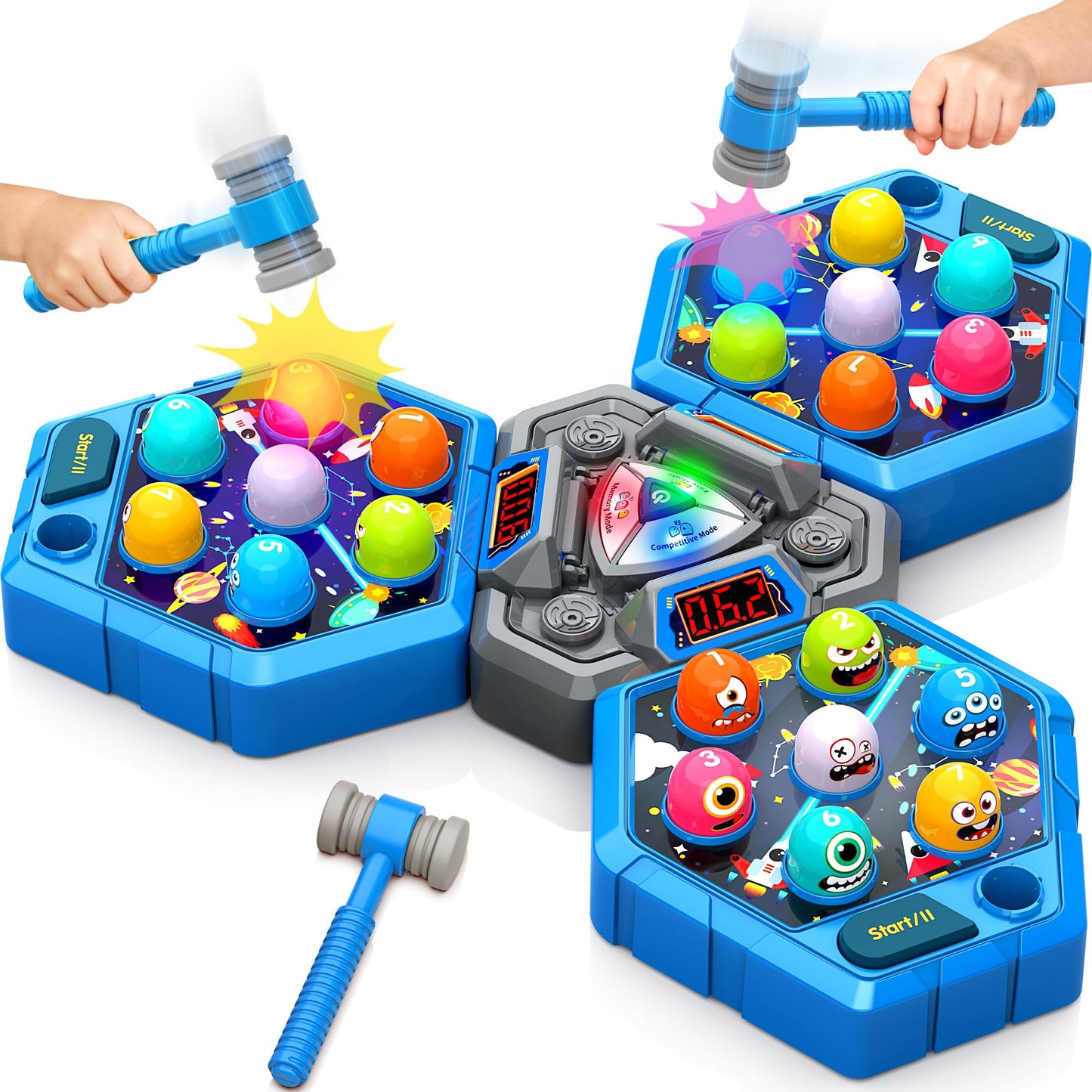 ANNKIE Whack Game Mole – 3-Mode Interactive Pounding Toy for 1-3 Players
