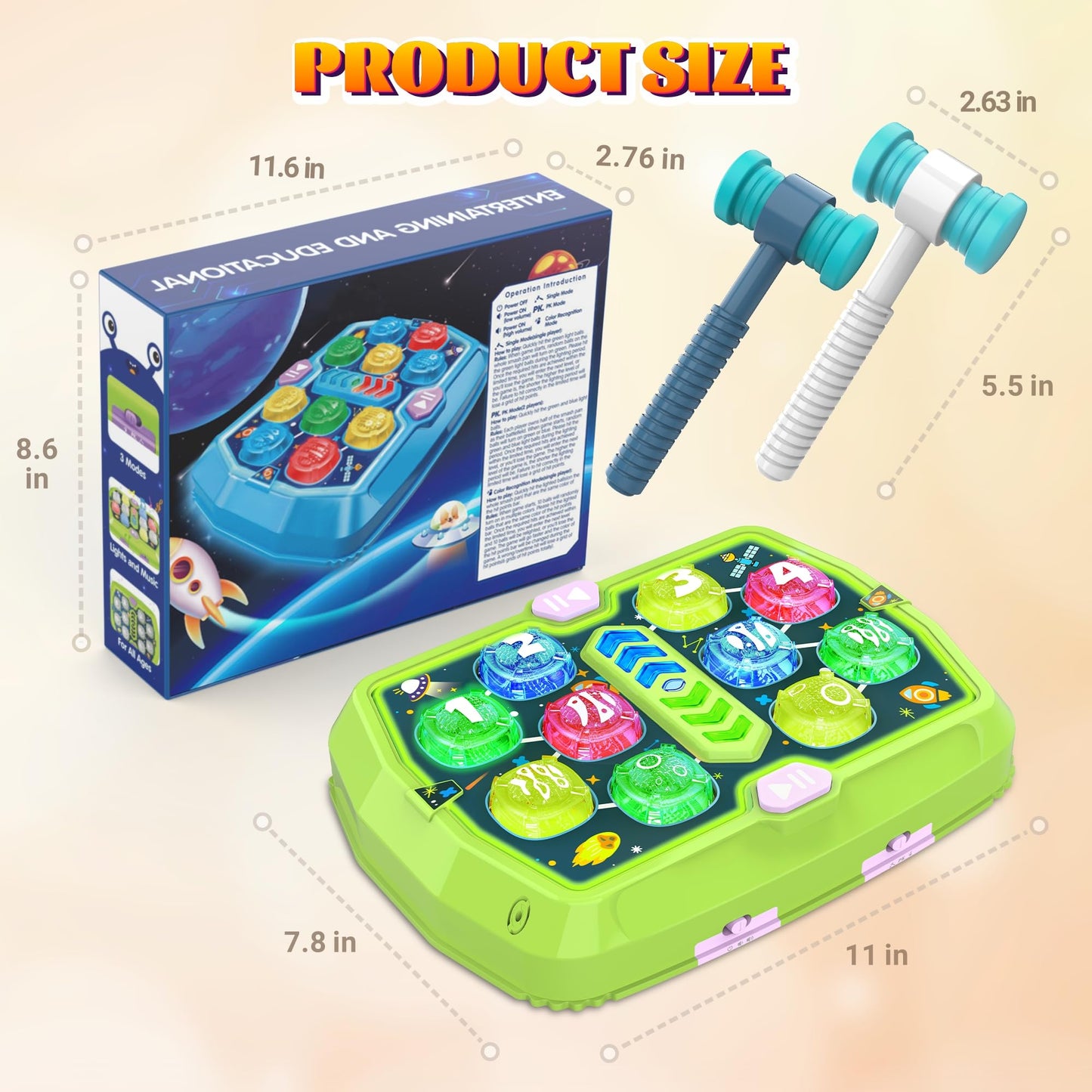 ANNKIE Whack Game Mole Toy – Pounding Toy with 3 Modes, 2 Hammers, Music & Lights (Ages 3-8)