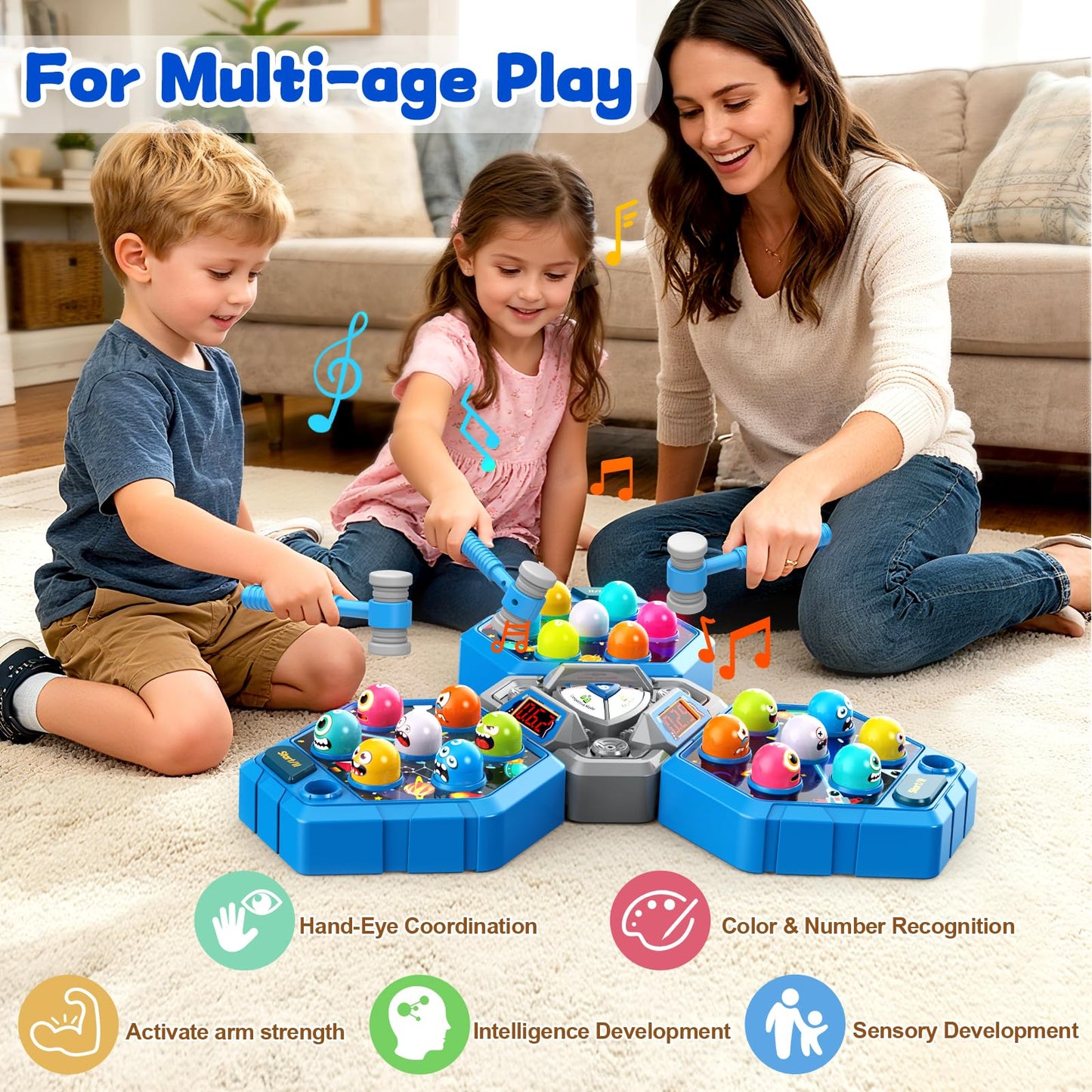 ANNKIE Whack Game Mole – 3-Mode Interactive Pounding Toy for 1-3 Players