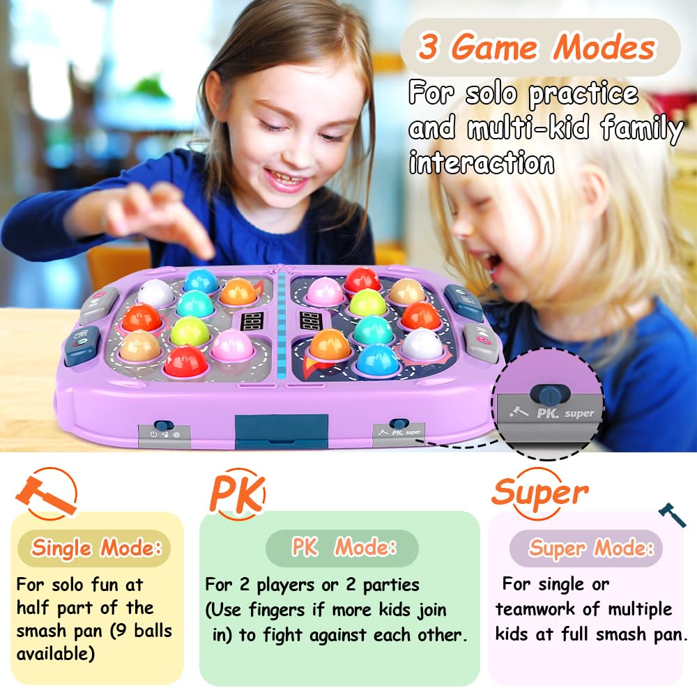 ANNKIE Whack Game Mole – Interactive Pounding Toy for 3-12 Year Olds (3 Modes, 2 Hammers)