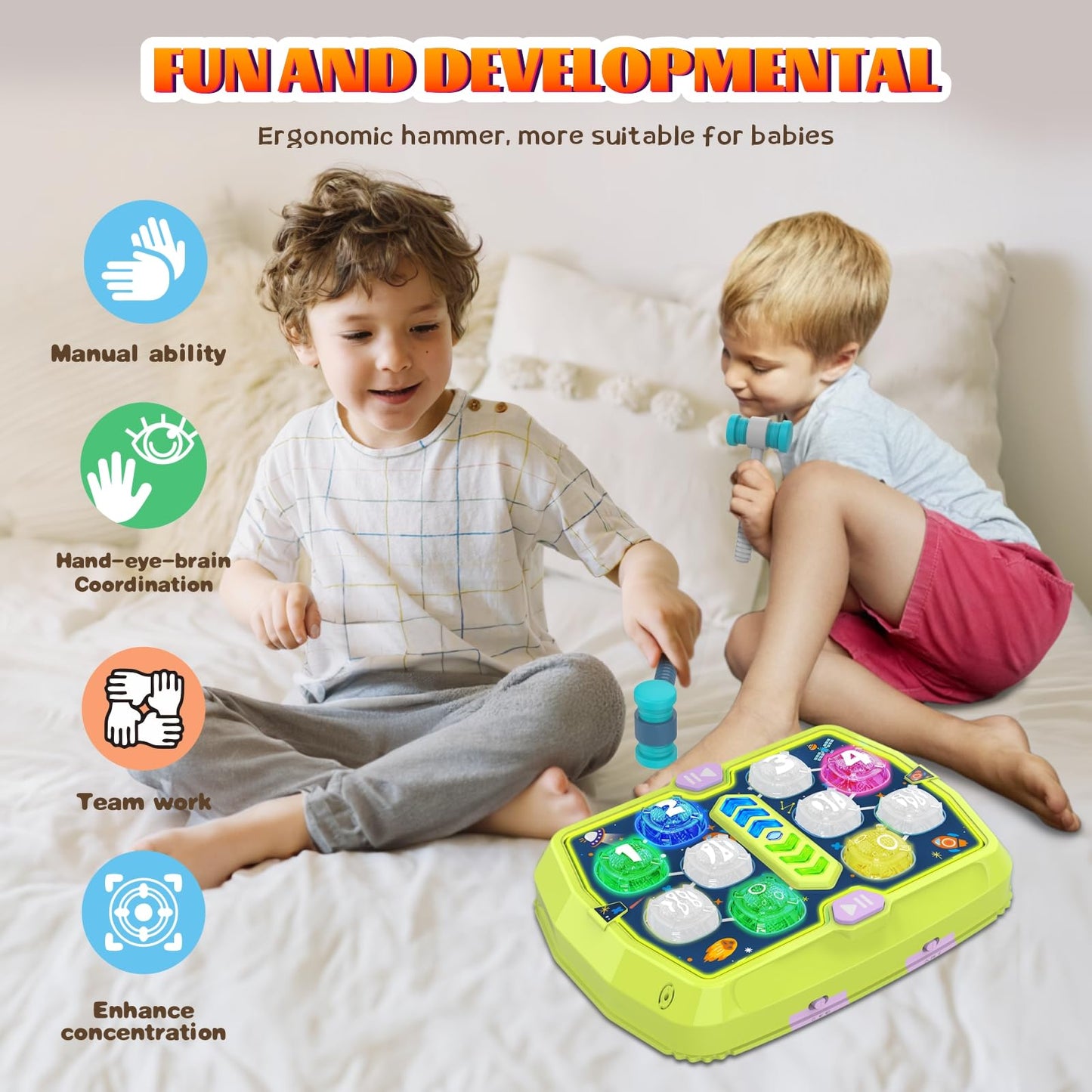 ANNKIE Whack Game Mole Toy – Pounding Toy with 3 Modes, 2 Hammers, Music & Lights (Ages 3-8)