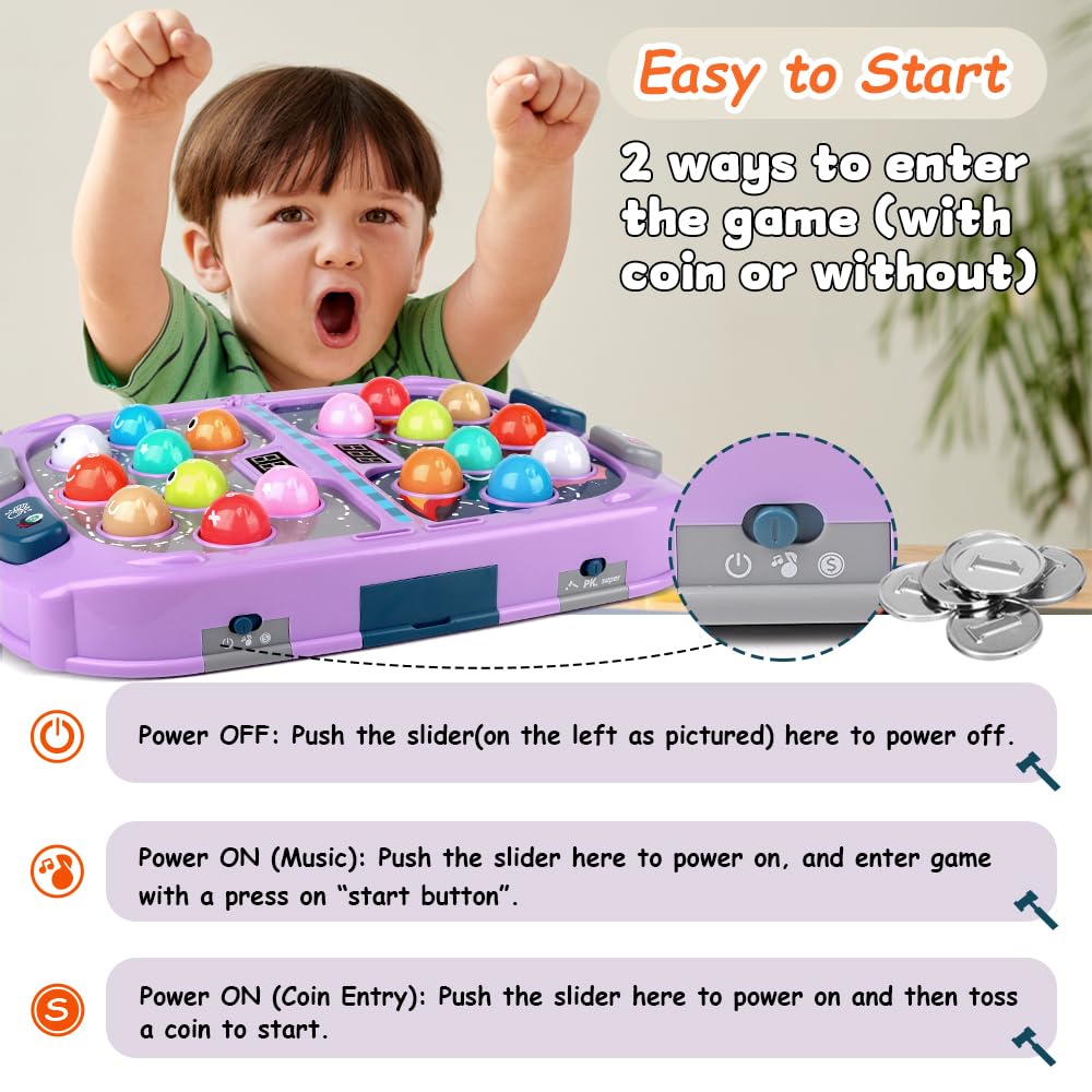 ANNKIE Whack Game Mole – Interactive Pounding Toy for 3-12 Year Olds (3 Modes, 2 Hammers)