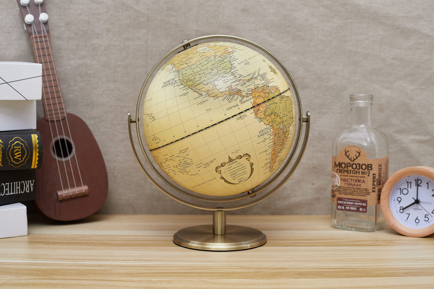 ANNOVA 8-Inch World Globe with Bronze Arc – 360° Rotating Antique Desktop Globe