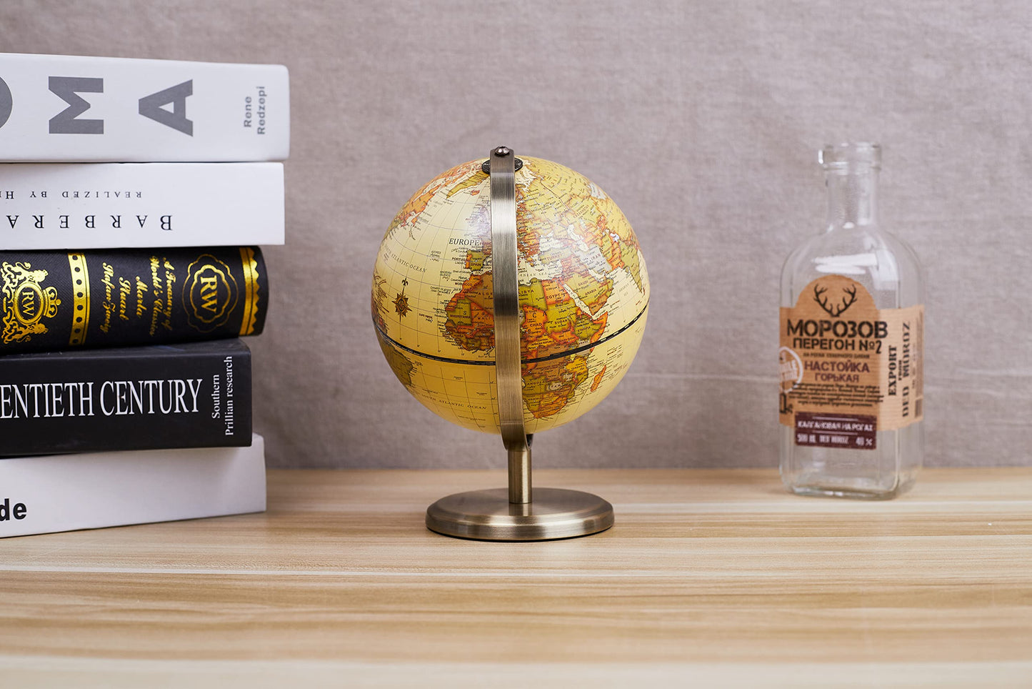 Annova Antique Globe 5.5-Inch Desk Globe with Stainless Arc & Base – Educational Geography Decor for School, Home & Office (Brown)