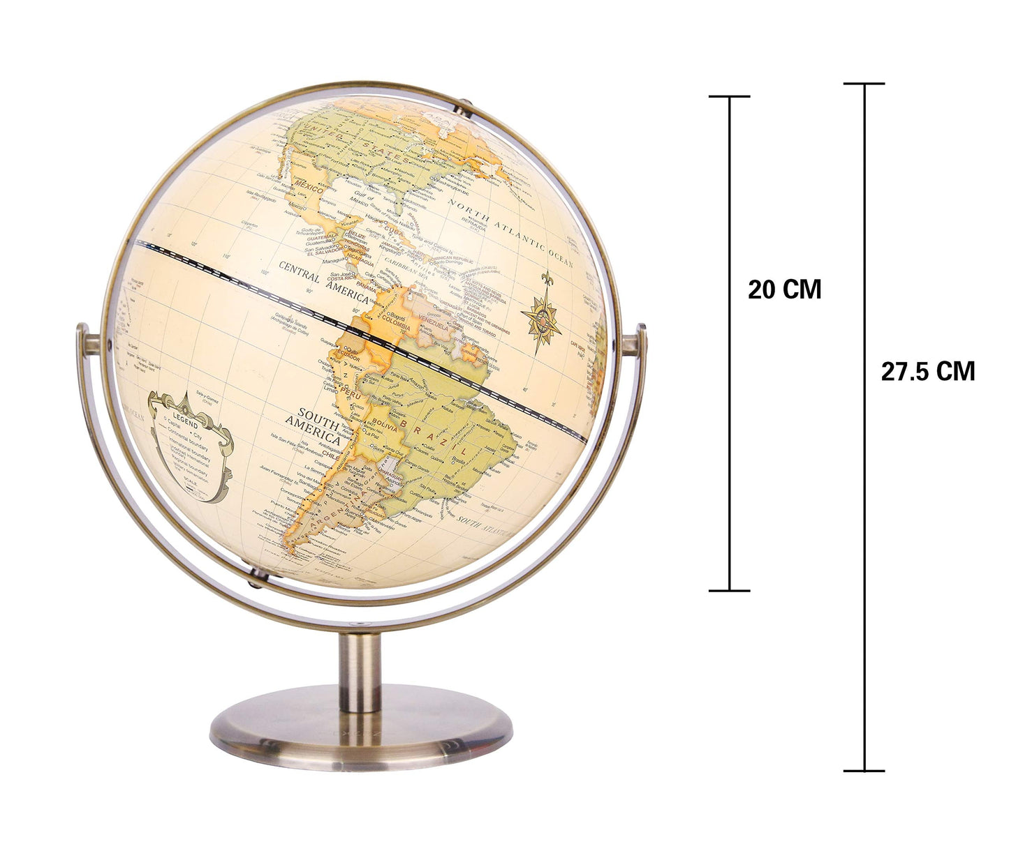 ANNOVA 8-Inch World Globe with Bronze Arc – 360° Rotating Antique Desktop Globe