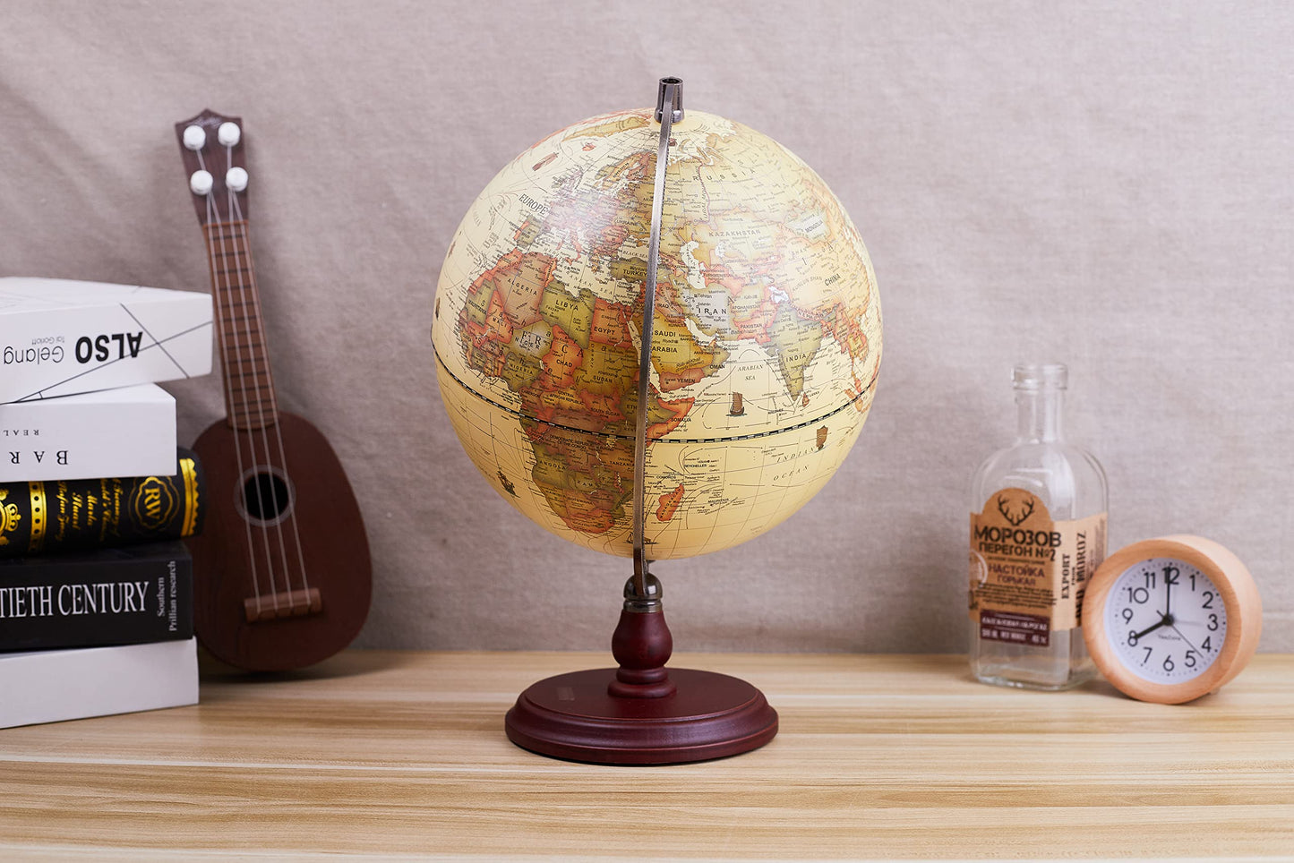 ANNOVA Antique Globe 10-Inch – Wooden Base Rotating World Atlas for Home, Office, School