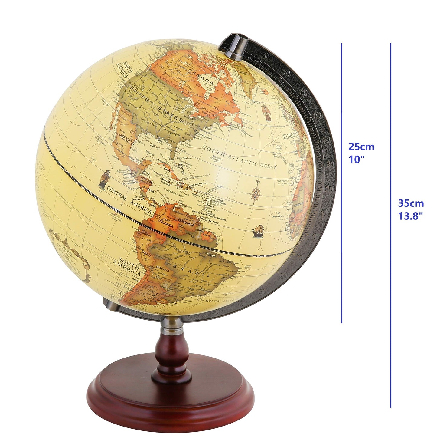 ANNOVA Antique Globe 10-Inch – Wooden Base Rotating World Atlas for Home, Office, School