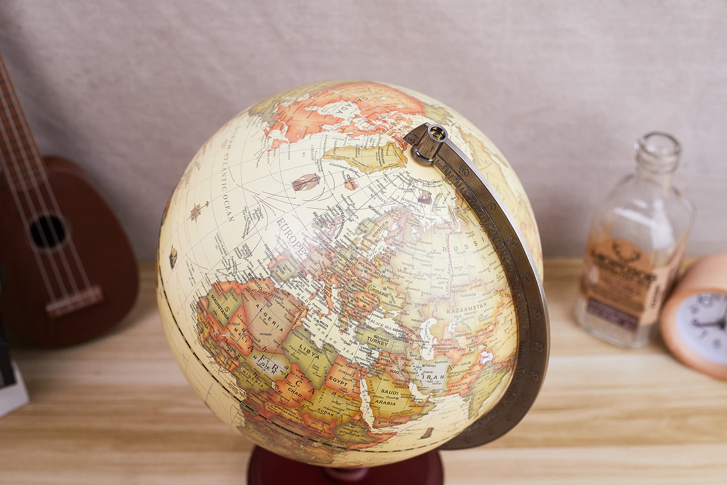 ANNOVA Antique Globe 10-Inch – Wooden Base Rotating World Atlas for Home, Office, School