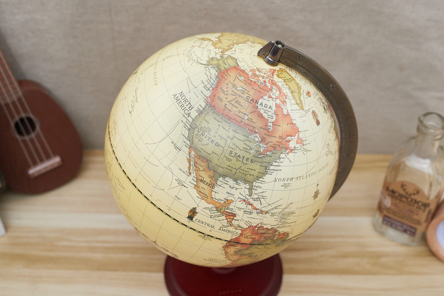 ANNOVA Antique Globe 10-Inch – Wooden Base Rotating World Atlas for Home, Office, School