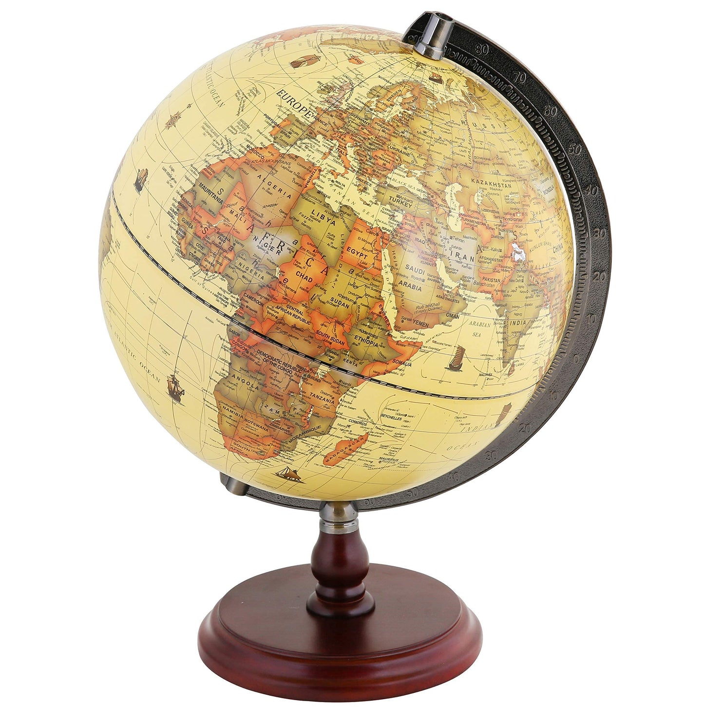 ANNOVA Antique Globe 10-Inch – Wooden Base Rotating World Atlas for Home, Office, School