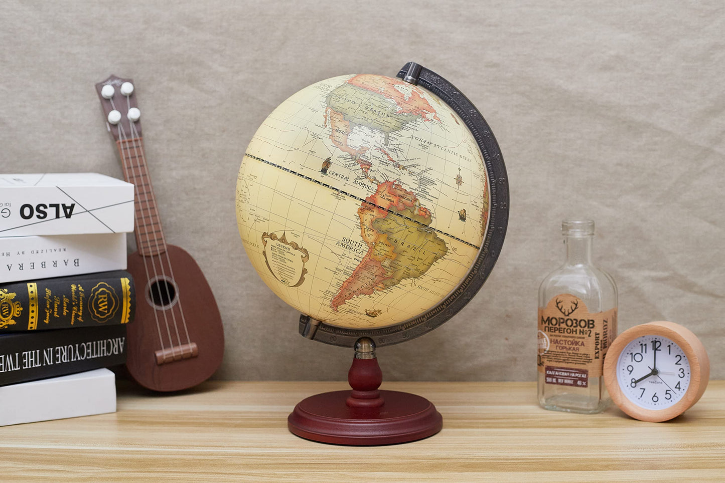 ANNOVA Antique Globe 10-Inch – Wooden Base Rotating World Atlas for Home, Office, School