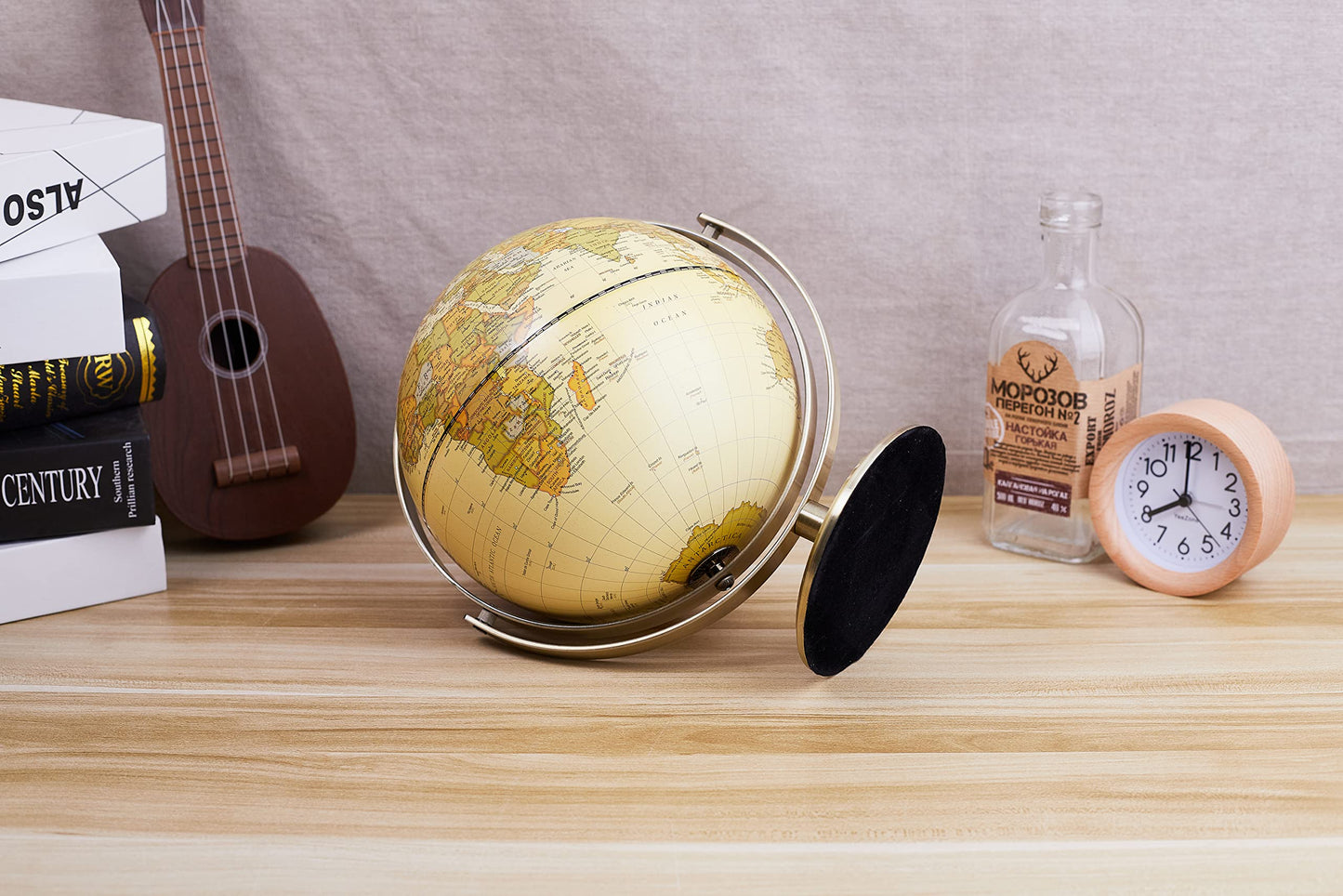 ANNOVA 8-Inch World Globe with Bronze Arc – 360° Rotating Antique Desktop Globe