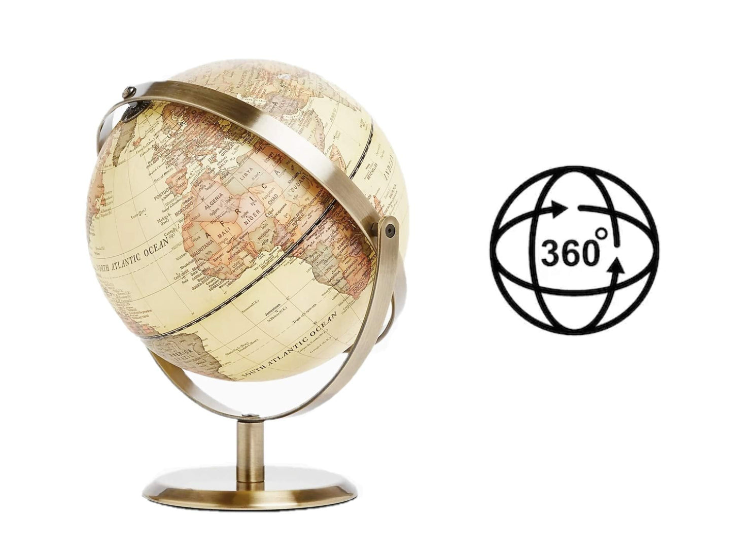 ANNOVA 8-Inch World Globe with Bronze Arc – 360° Rotating Antique Desktop Globe