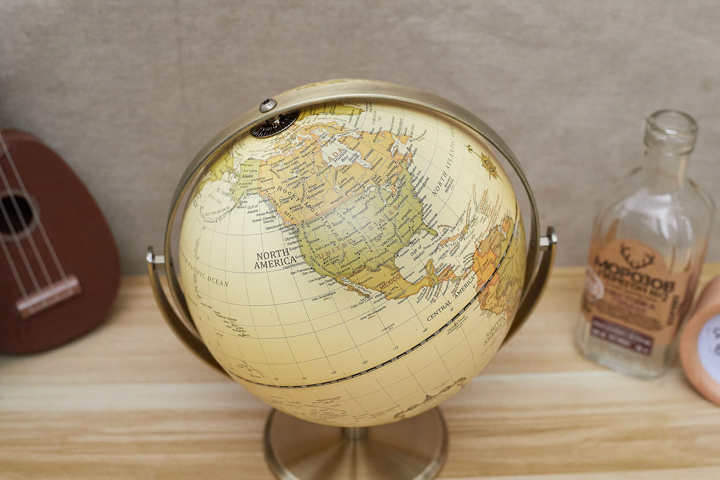 ANNOVA 8-Inch World Globe with Bronze Arc – 360° Rotating Antique Desktop Globe