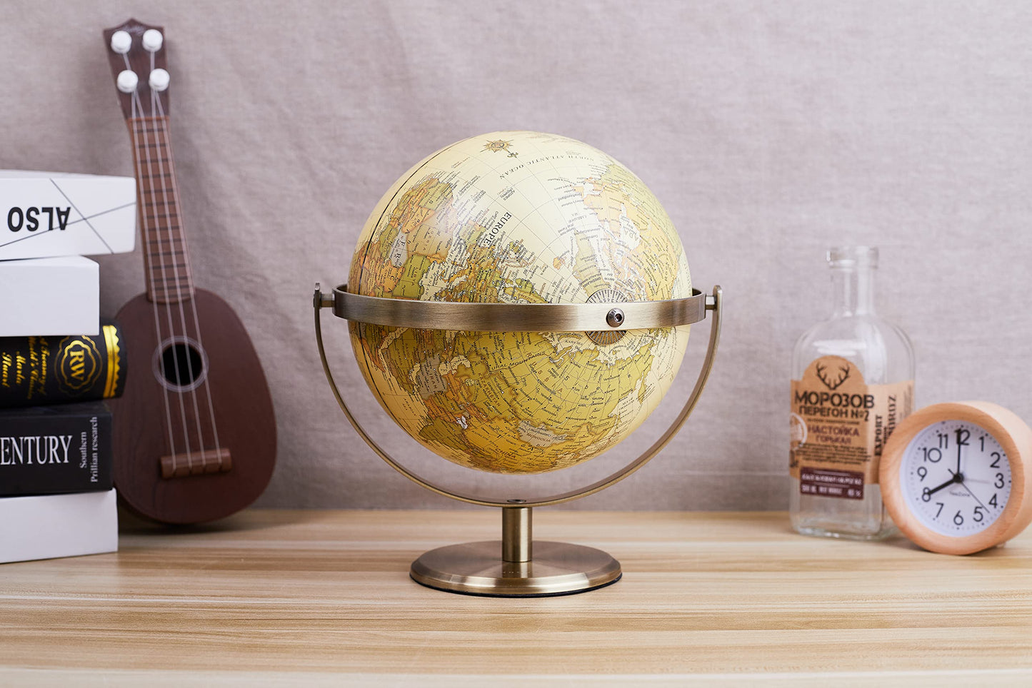ANNOVA 8-Inch World Globe with Bronze Arc – 360° Rotating Antique Desktop Globe