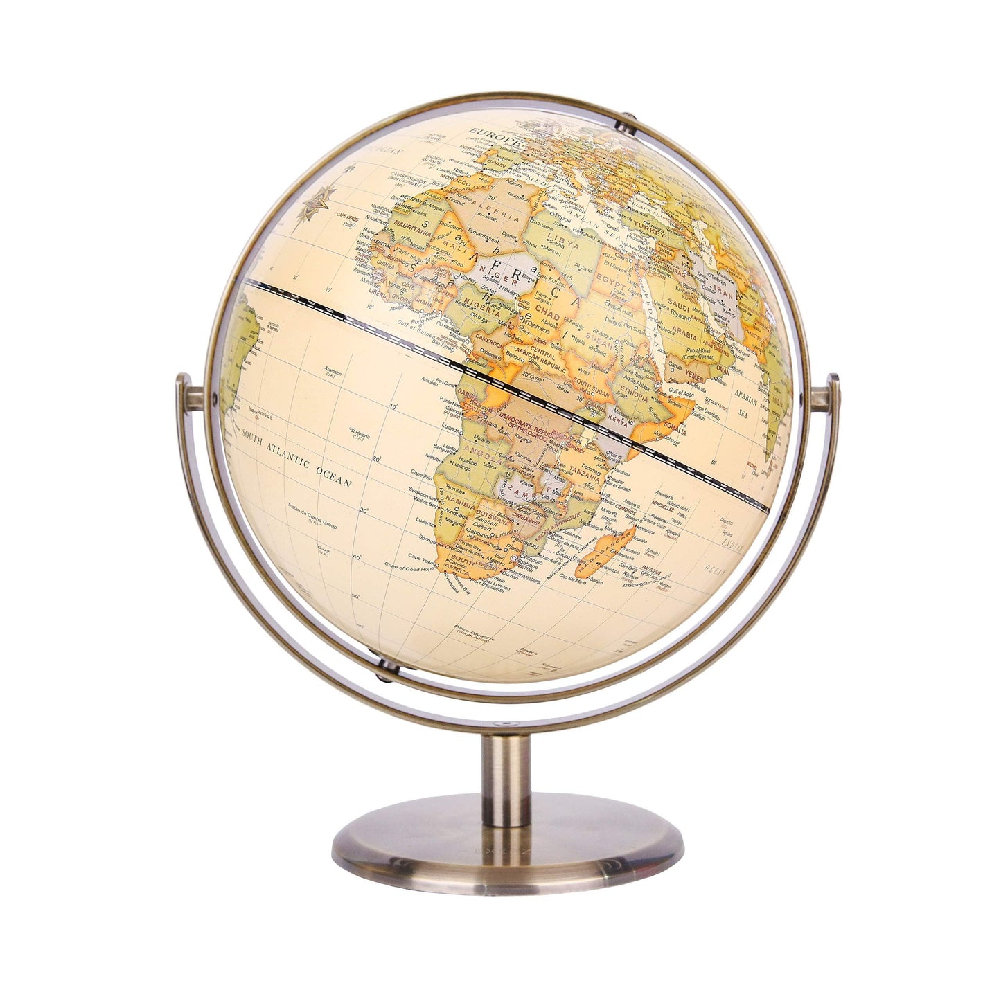 ANNOVA 8-Inch World Globe with Bronze Arc – 360° Rotating Antique Desktop Globe