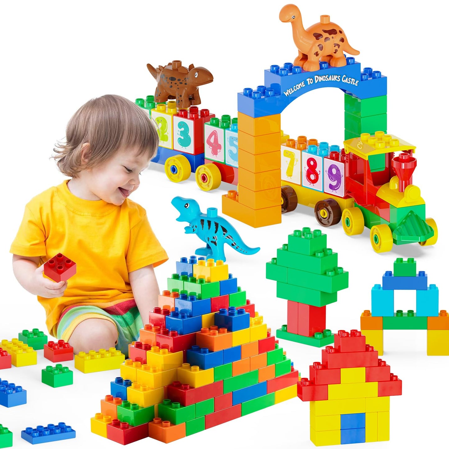 Anpcso 116-Piece Building Blocks for Toddlers – Dinosaurs & Cars