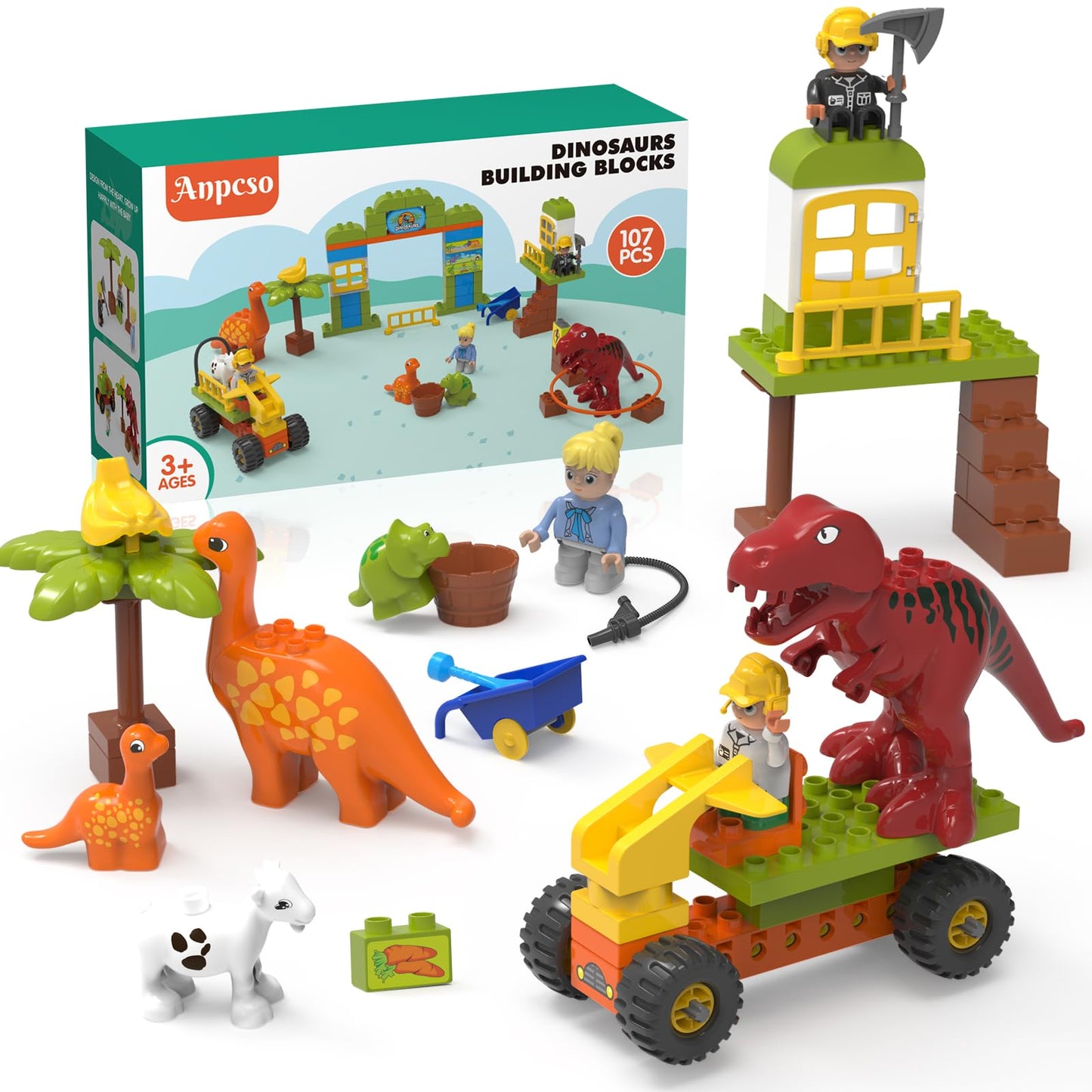 Anpcso Dinosaur Building Blocks for Toddlers 3-5 – Learn, Build & Play