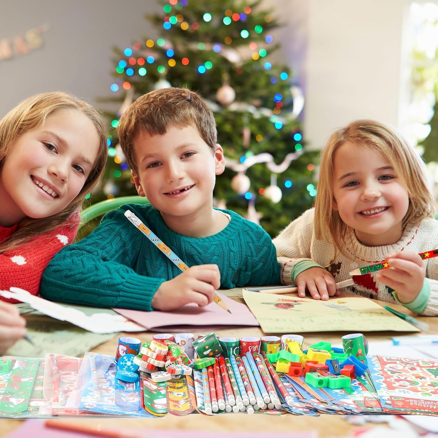 ANPHILE 28 Pack Christmas Stationery Party Favors for Classrooms – Pencils, Erasers, Rulers, Stickers & Gift Bags