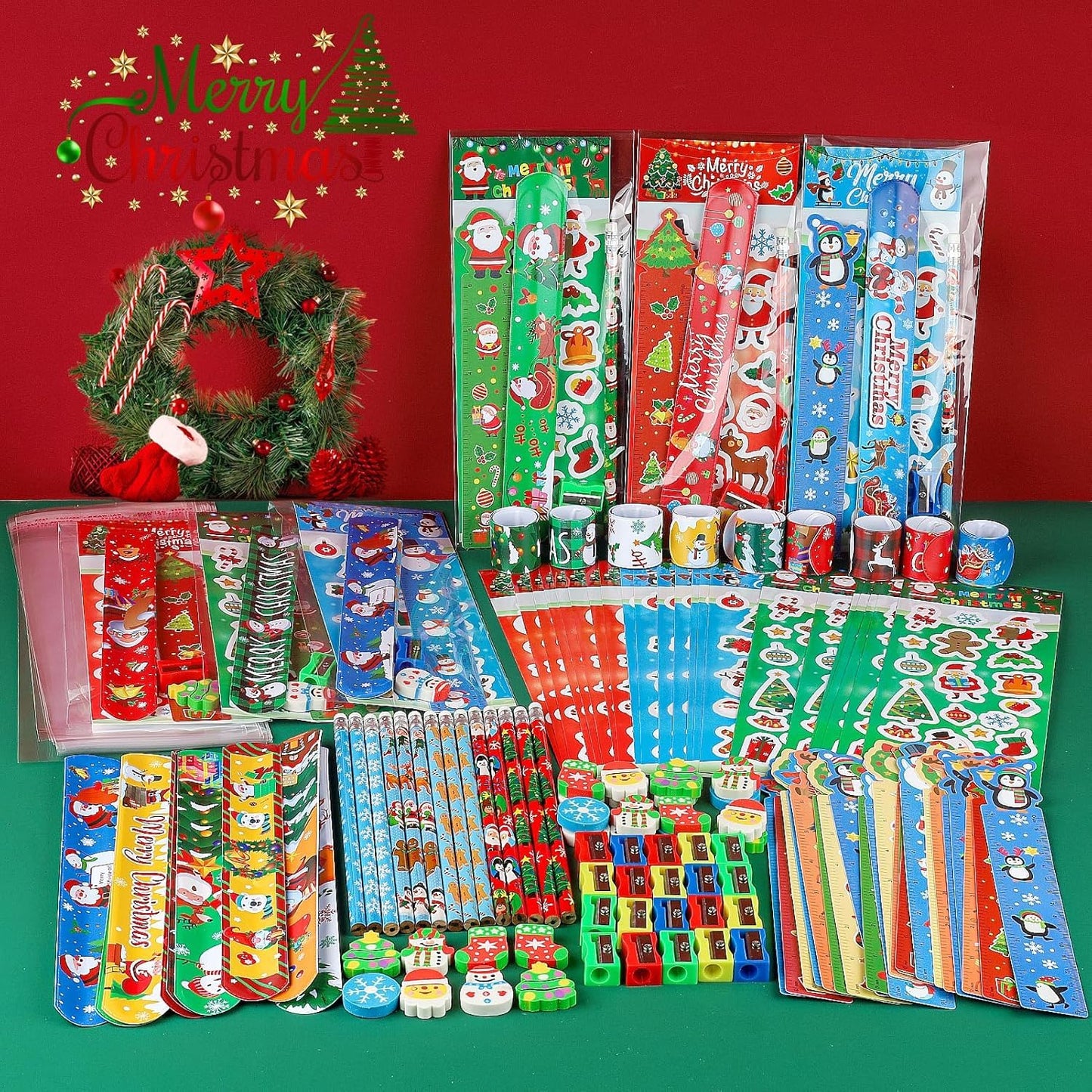 ANPHILE 28 Pack Christmas Stationery Party Favors for Classrooms – Pencils, Erasers, Rulers, Stickers & Gift Bags