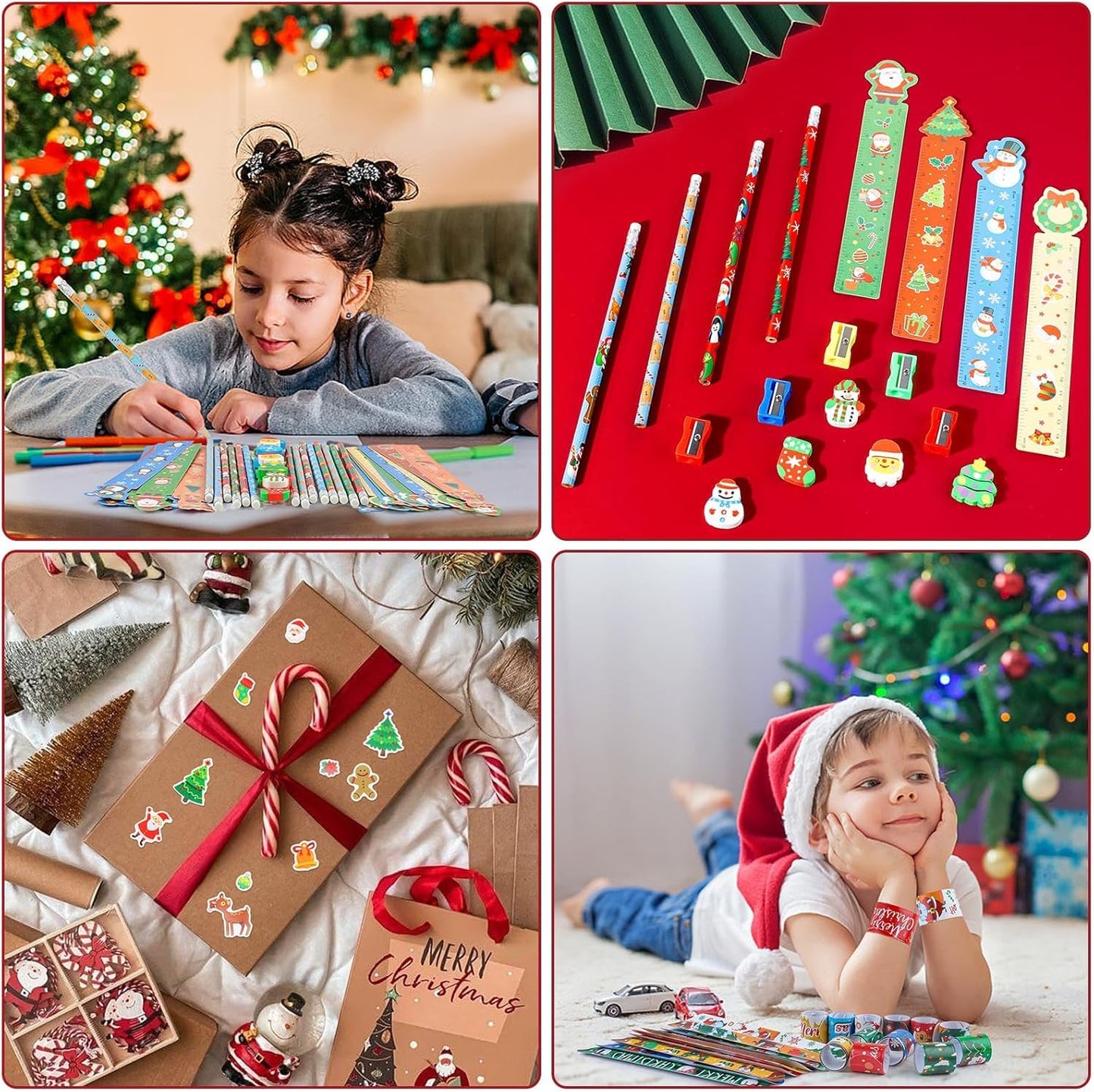 ANPHILE 28 Pack Christmas Stationery Party Favors for Classrooms – Pencils, Erasers, Rulers, Stickers & Gift Bags
