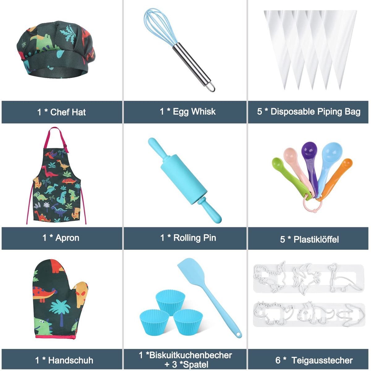 Anpro 27-Piece Kids Cooking Set for Ages 3-7 | Apron, Hat, Mitts & Utensils