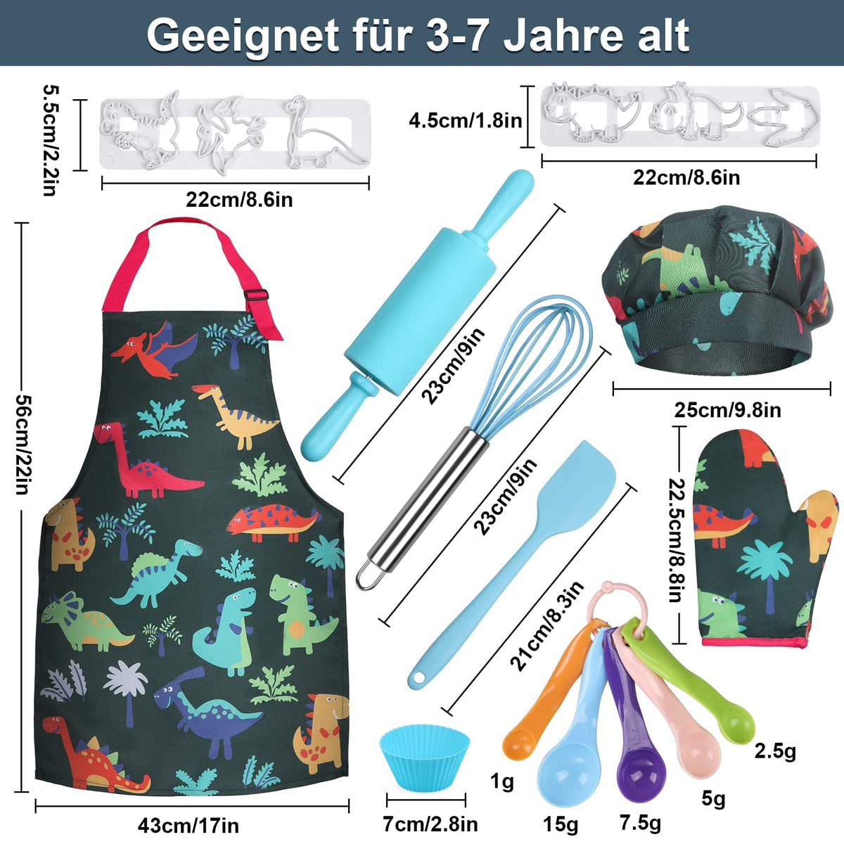 Anpro 27-Piece Kids Cooking Set for Ages 3-7 | Apron, Hat, Mitts & Utensils