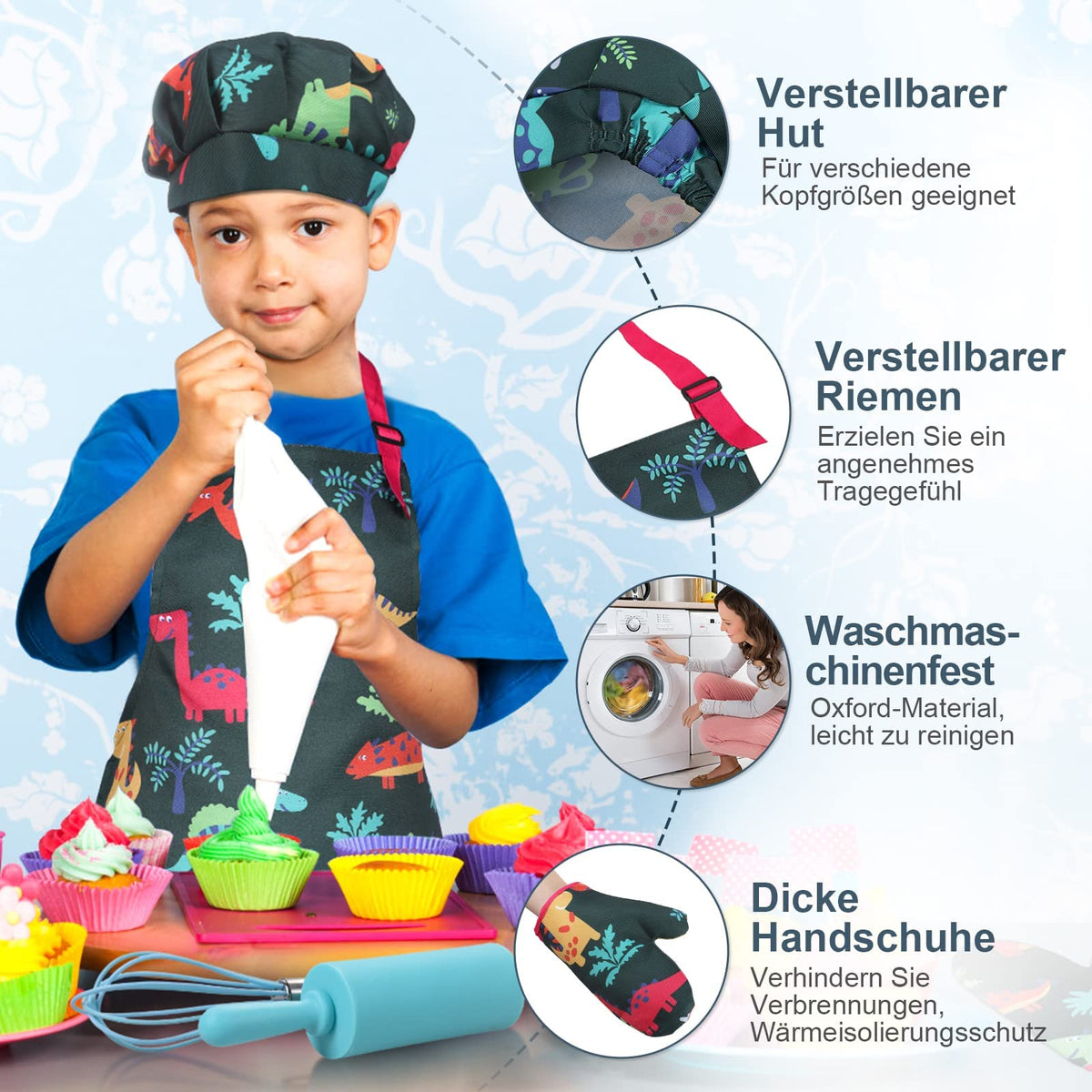 Anpro 27-Piece Kids Cooking Set for Ages 3-7 | Apron, Hat, Mitts & Utensils