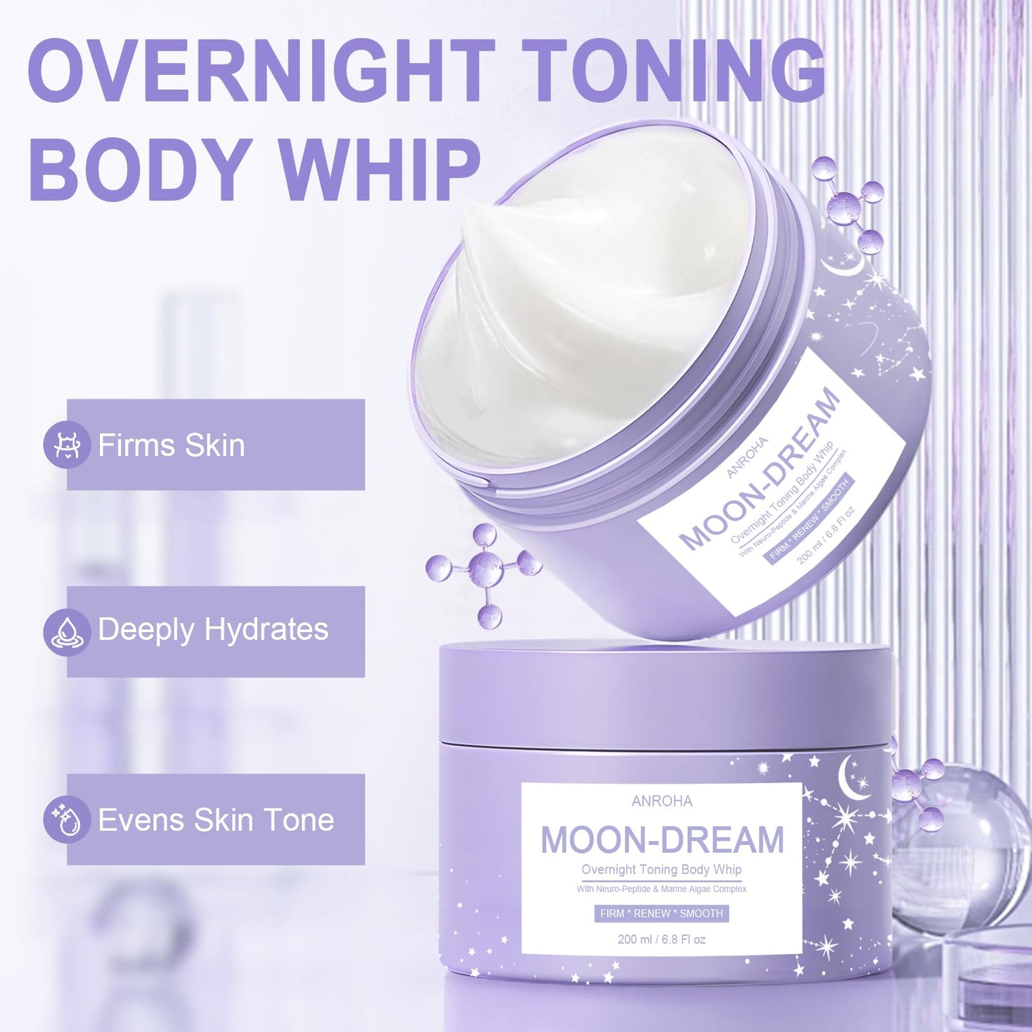 Anroha Moon Dream Overnight Toning Whip – Body Firming Cream for Women | 6.8 oz