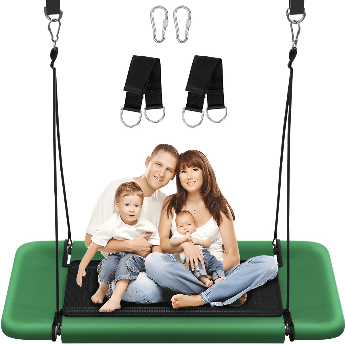 Ansionsol 60in Rectangular Tree Swing – 700 lbs, Adjustable Platform, Indoor/Outdoor (Green & Black)