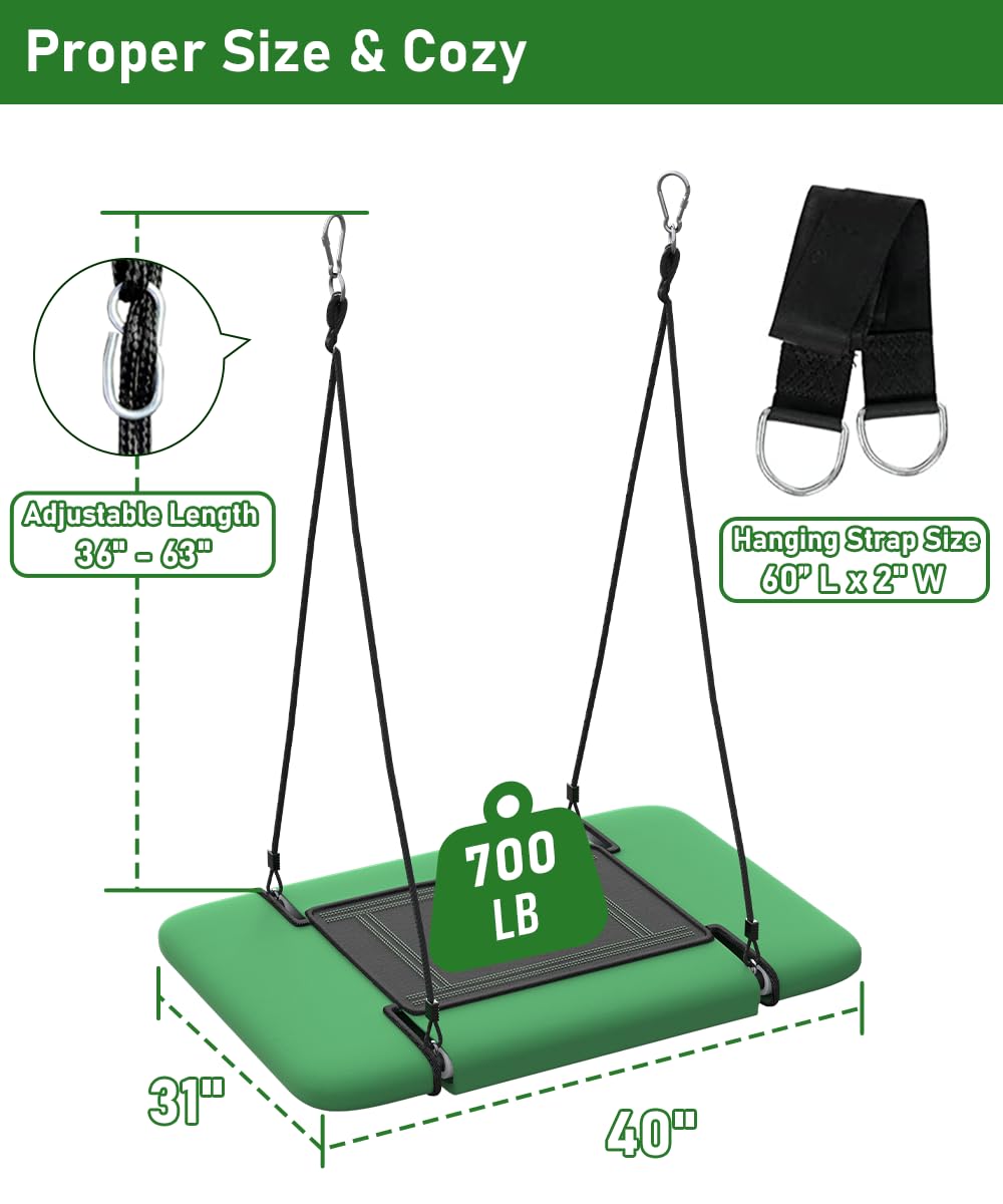 Ansionsol 40-Inch Rectangular Tree Swing for Kids & Adults – Adjustable Platform, 700 lb Capacity, Indoor/Outdoor