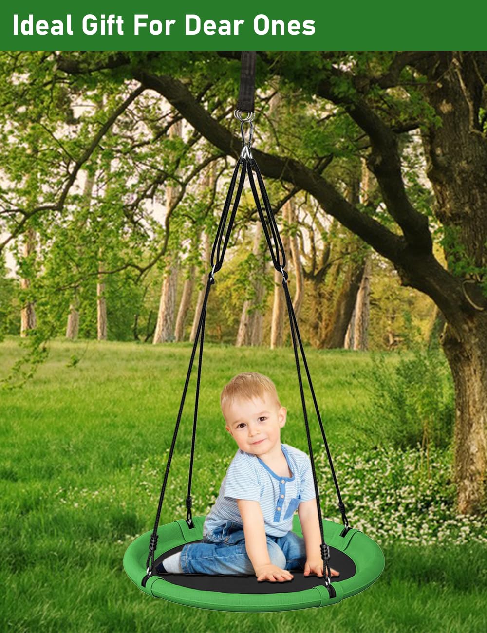 Ansionsol 24-Inch Saucer Tree Swing Set – Adjustable Backyard Swing for Kids & Adults (Green & Black)
