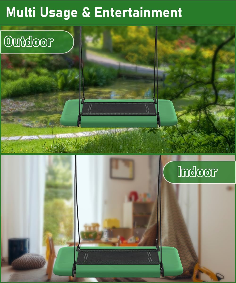 Ansionsol 60in Rectangular Tree Swing – 700 lbs, Adjustable Platform, Indoor/Outdoor (Green & Black)