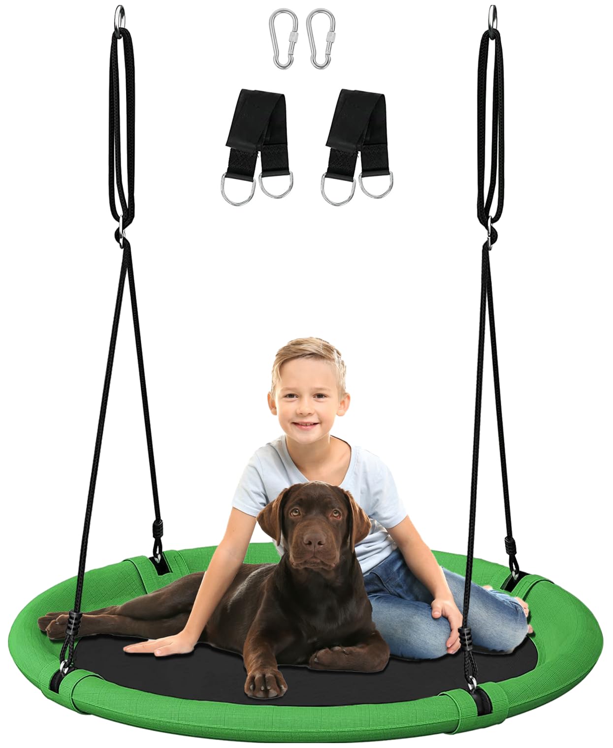 Ansionsol 40-Inch Saucer Swing Set for Kids & Adults – Adjustable Outdoor Swing, Green & Black