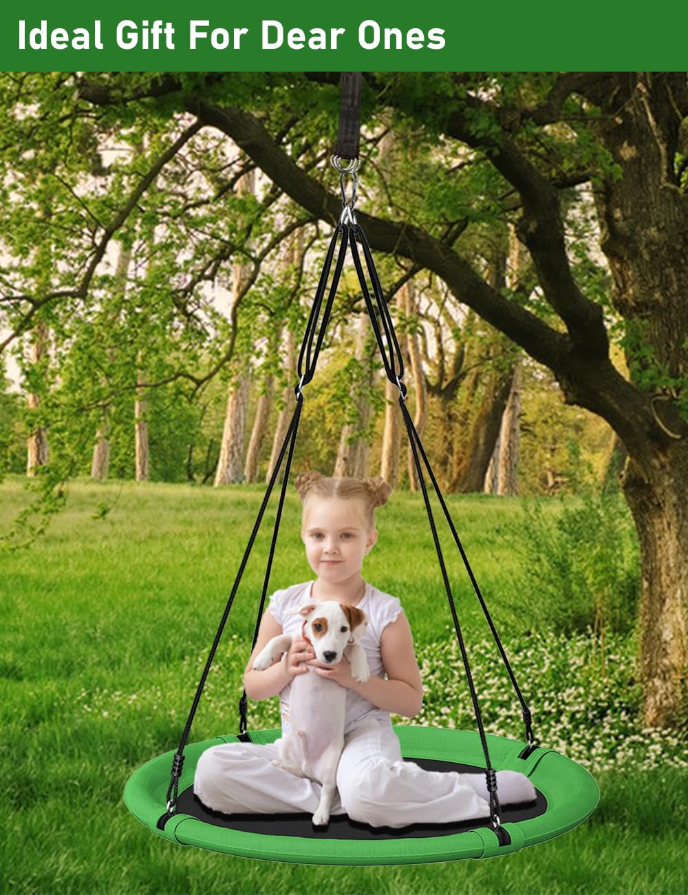 Ansionsol 40-Inch Saucer Swing Set for Kids & Adults – Adjustable Outdoor Swing, Green & Black