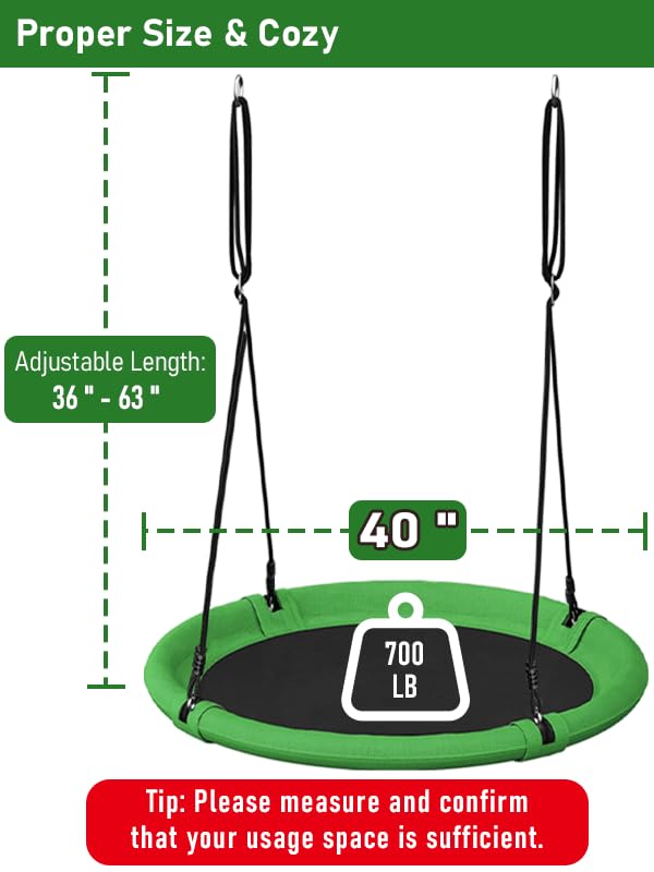 Ansionsol 40-Inch Saucer Swing Set for Kids & Adults – Adjustable Outdoor Swing, Green & Black