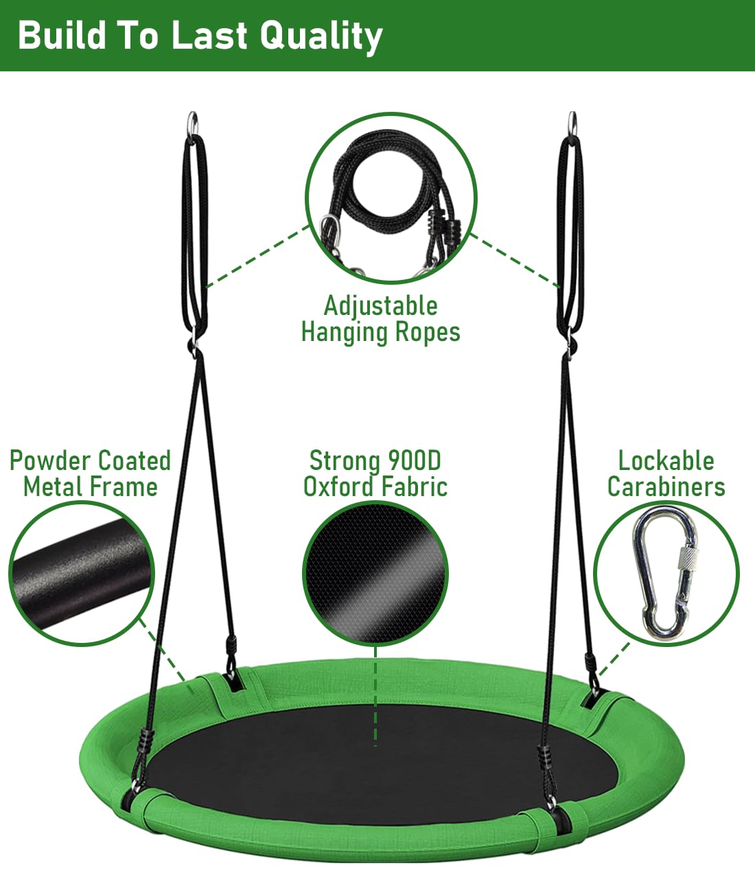 Ansionsol 40-Inch Saucer Swing Set for Kids & Adults – Adjustable Outdoor Swing, Green & Black