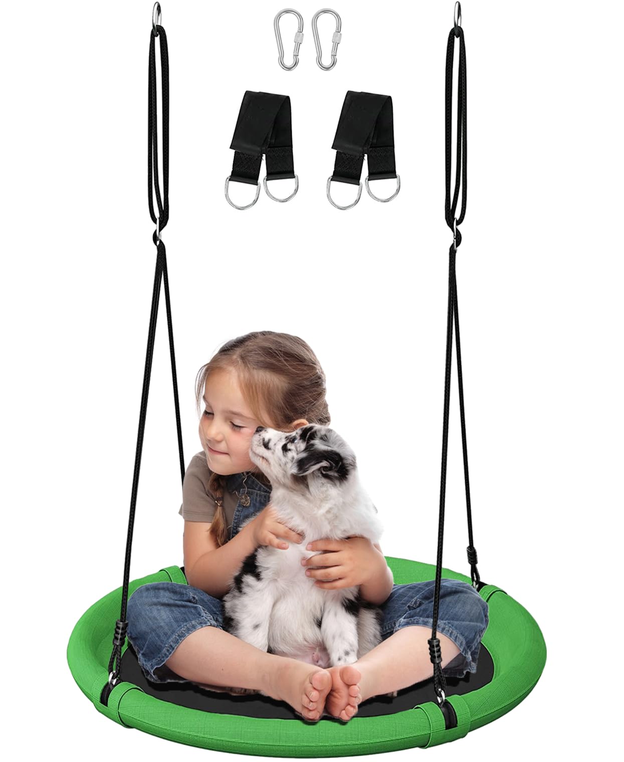 Ansionsol 24-Inch Saucer Tree Swing Set – Adjustable Backyard Swing for Kids & Adults (Green & Black)
