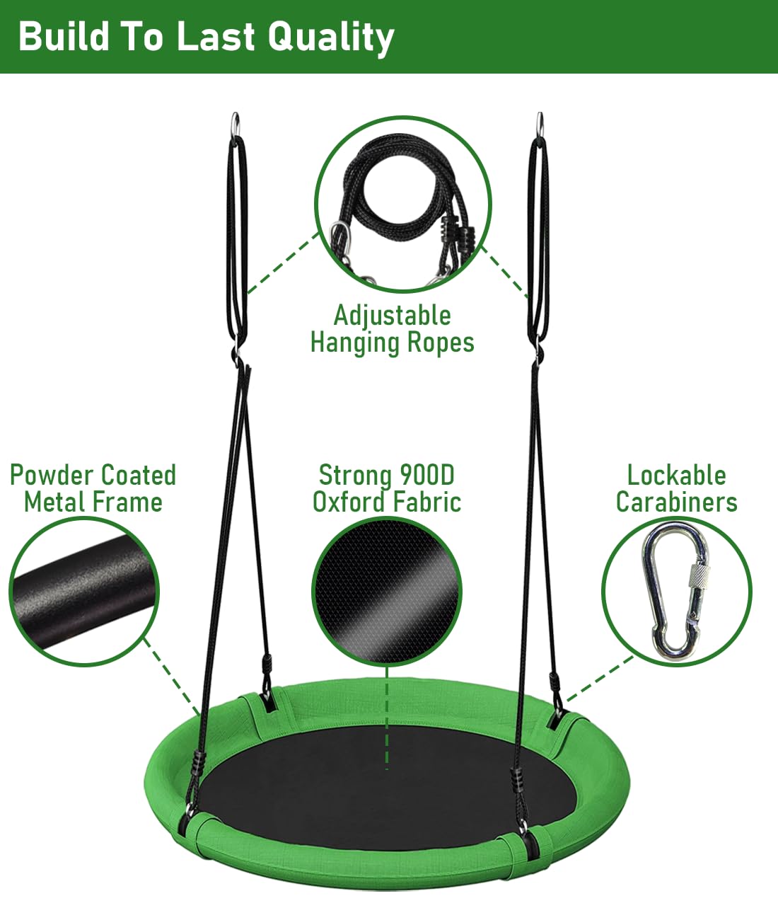 Ansionsol 24-Inch Saucer Tree Swing Set – Adjustable Backyard Swing for Kids & Adults (Green & Black)