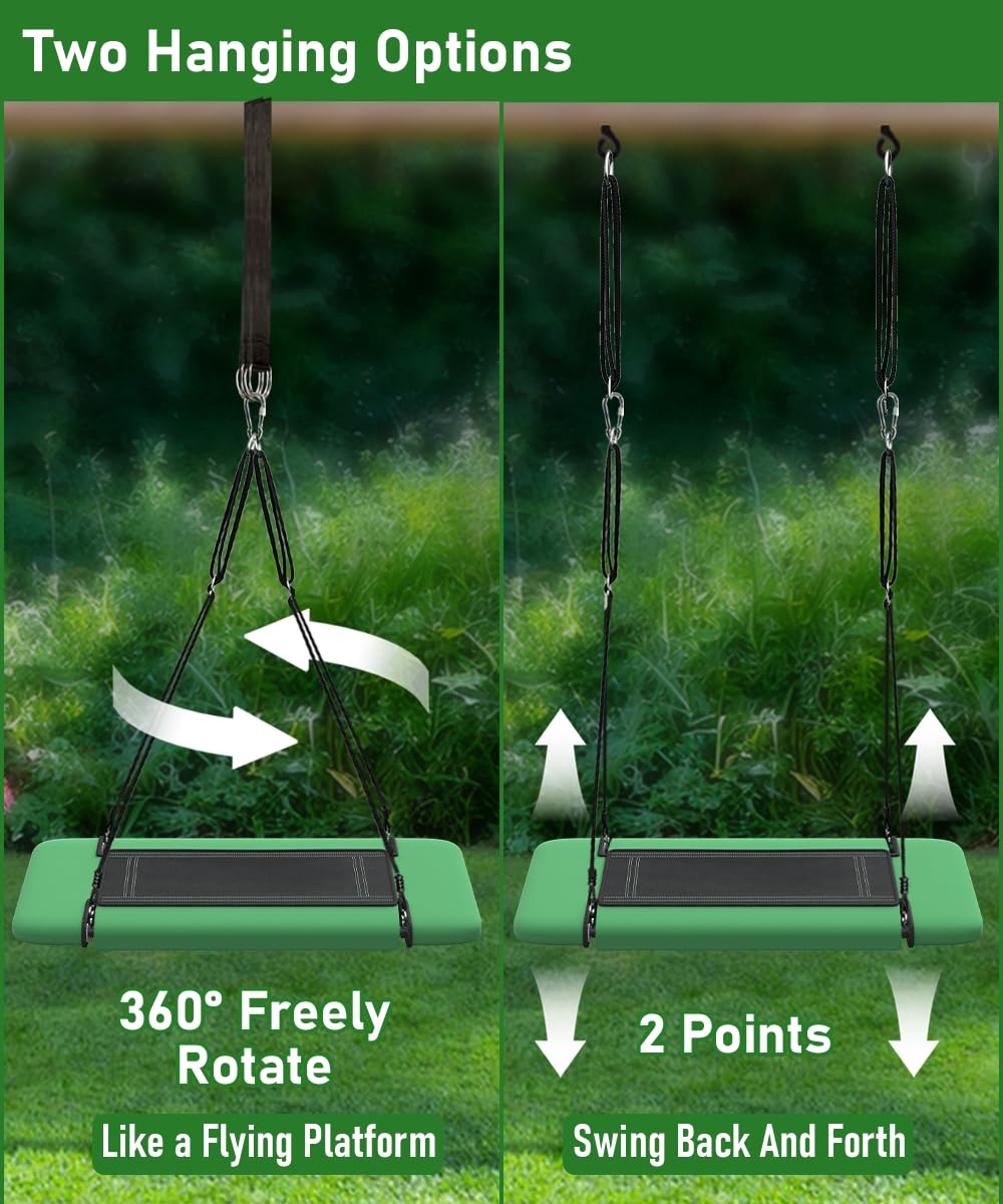 Ansionsol 60in Rectangular Tree Swing – 700 lbs, Adjustable Platform, Indoor/Outdoor (Green & Black)