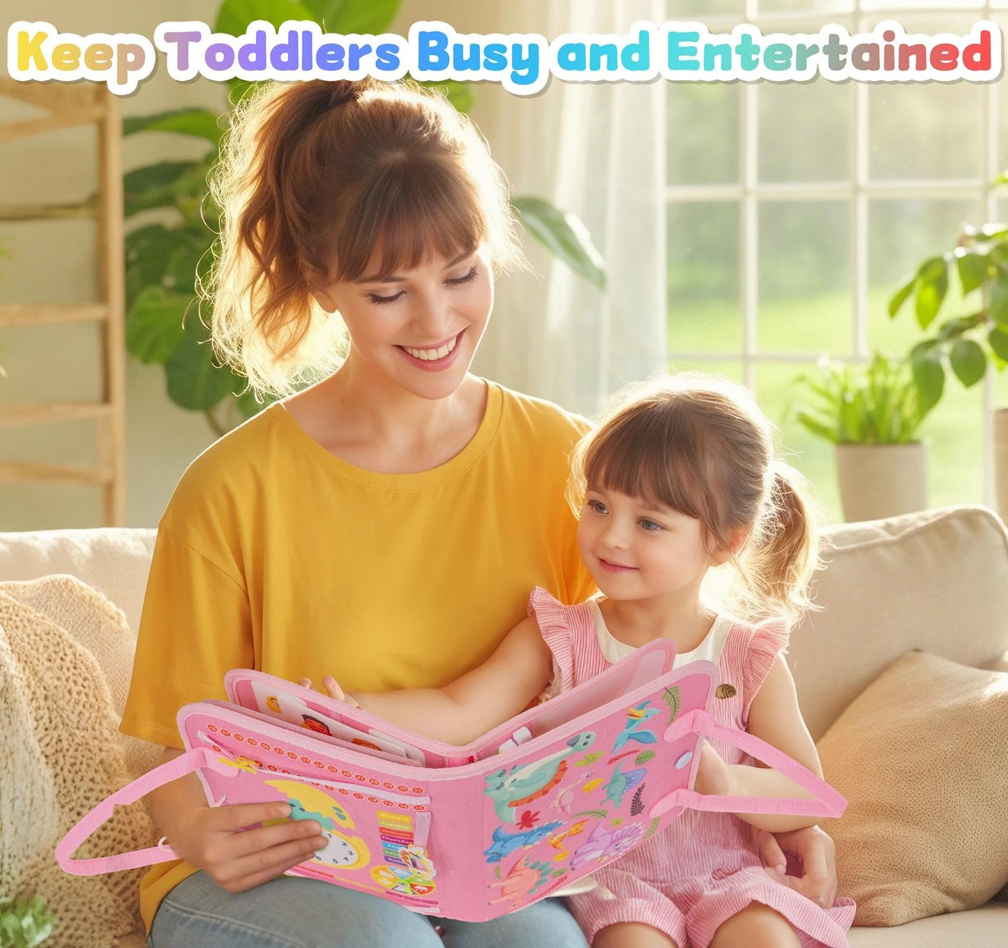 Anstore Busy Board Montessori Toys for Toddlers 1-3 – Pink Felt Travel Busy Book