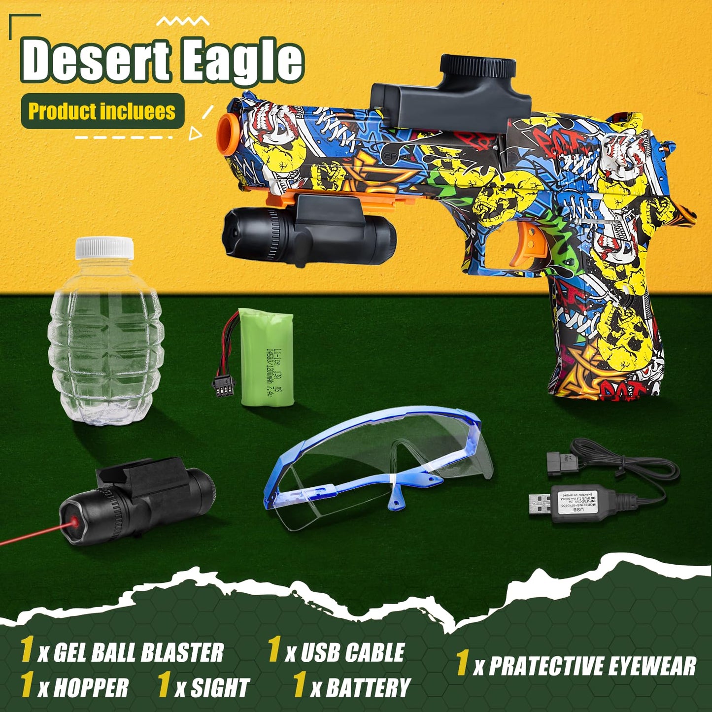 Anstoy Electric Gel Gun Blaster – Camo Splat Toy with Goggles, High-Capacity Hopper, Aiming Light