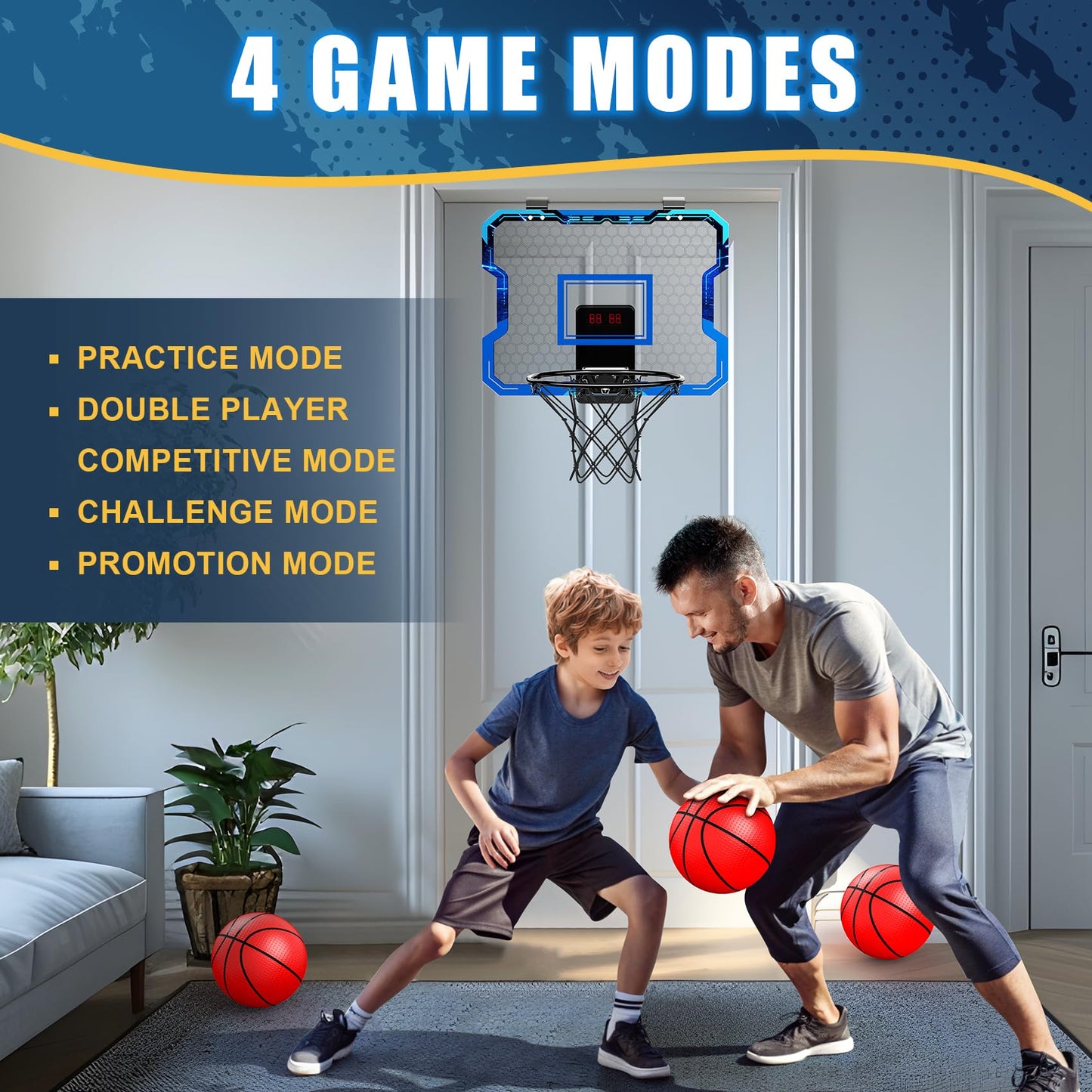 Antaha Indoor Over-The-Door Basketball Hoop with Scoreboard | Mini Hoop for Kids 3-15